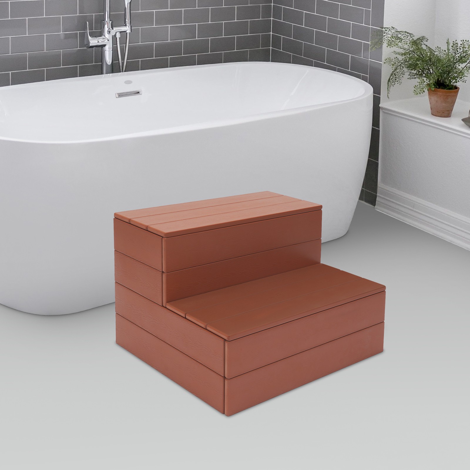 2-Step Hot Tub Step Bathtub Steps, Spa Steps, Hot Tub Stairs Reddish Brown