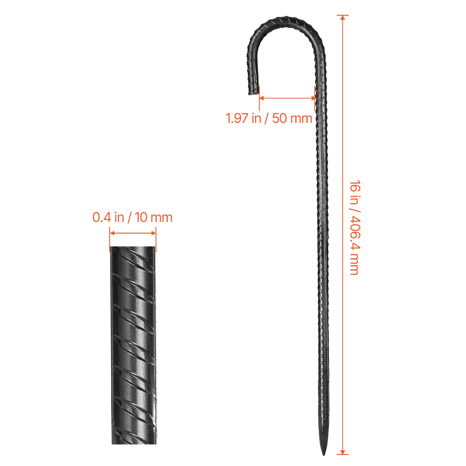 16-Inch 16 Pack Rebar Stakes Heavy Duty J Hook Galvanized Steel Ground Anchors