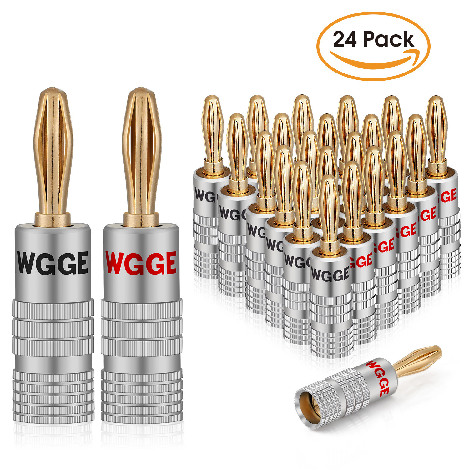 WGGE WG-009 Banana Plugs Audio Jack, 24k Gold Dual Screw Lock Speaker (12 Pairs)