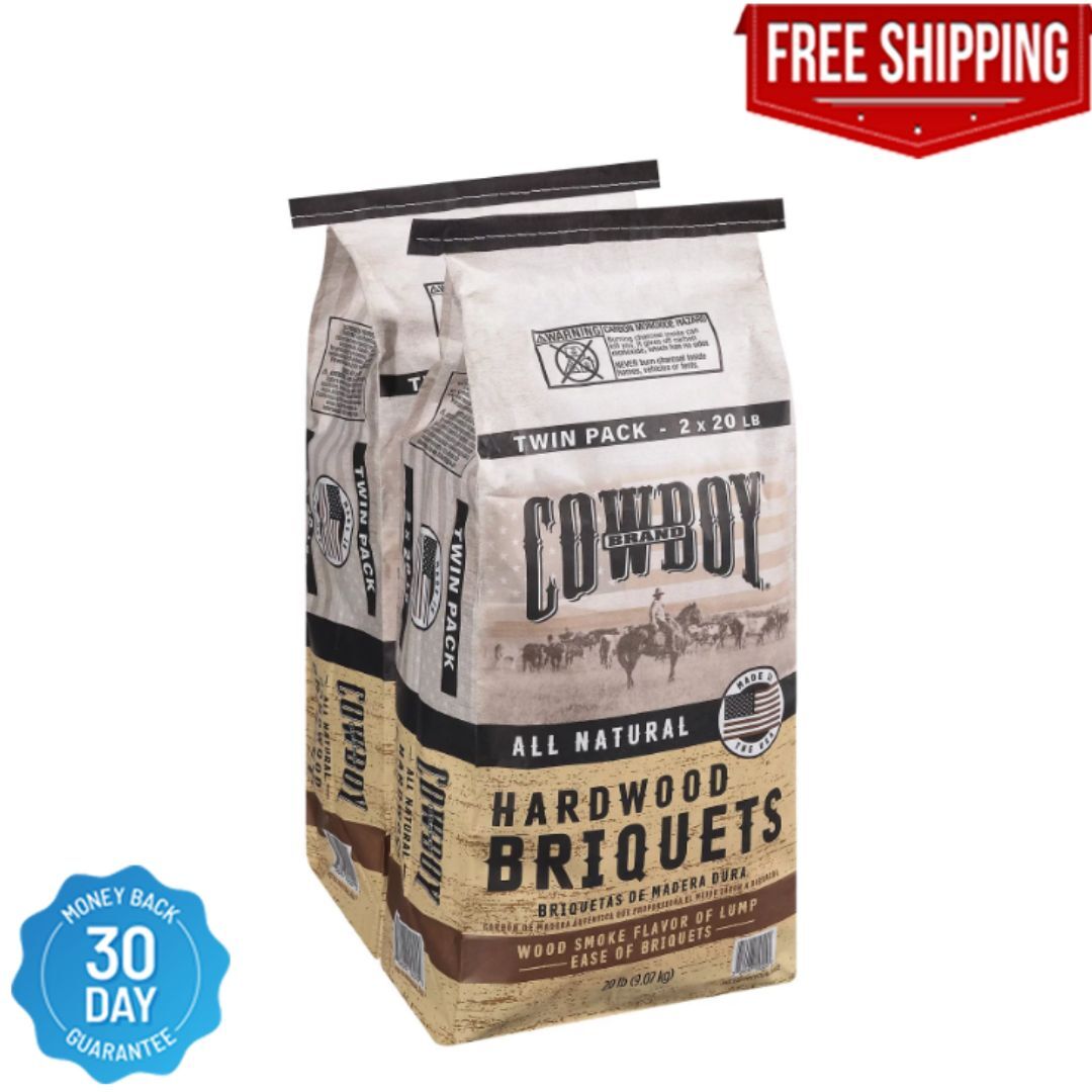 Cowboy Hardwood Charcoal Briquets, 20 Pounds Each (Pack of 2)