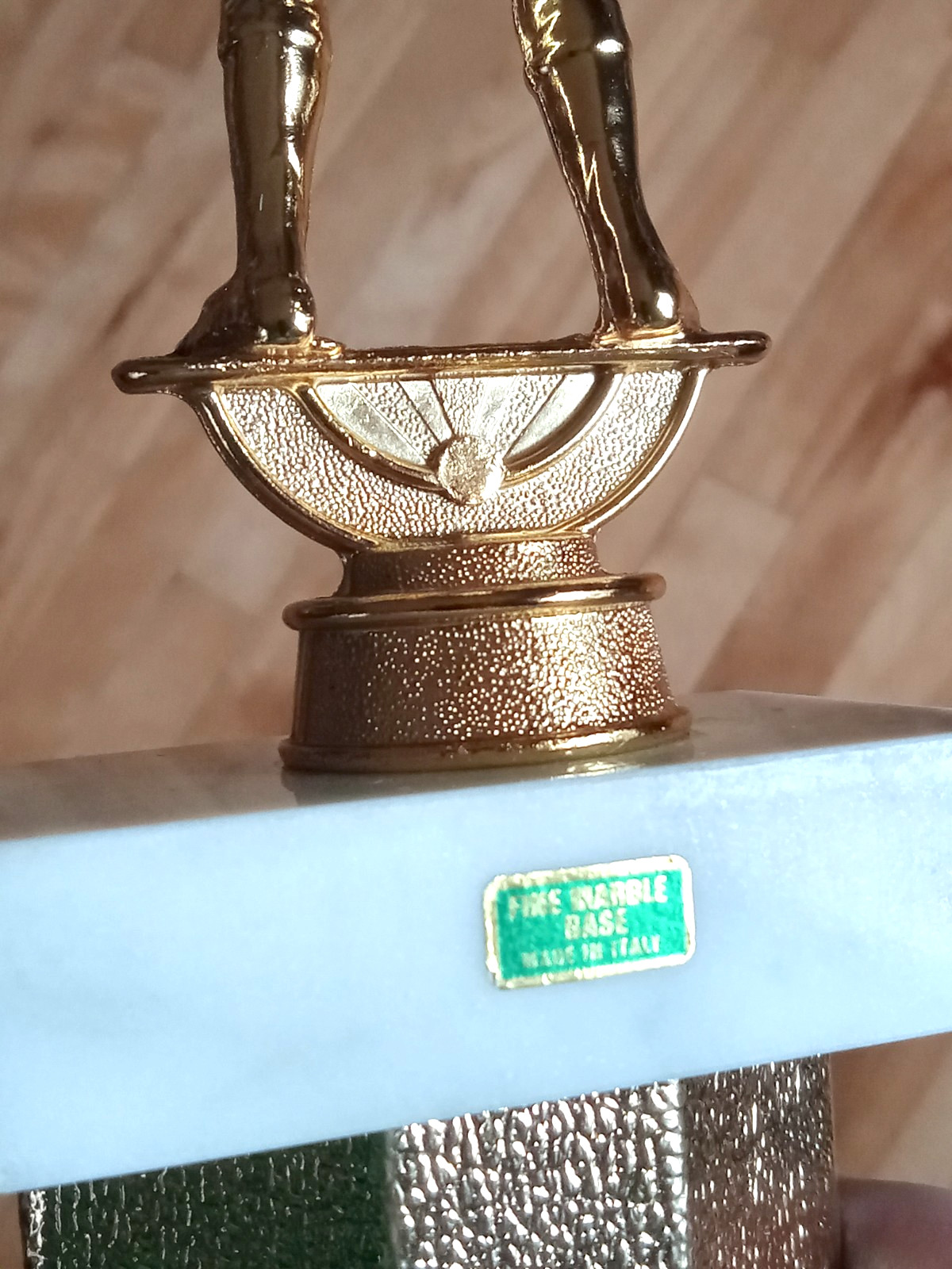 Vtg MCM Deco Italian Marble Baseball Softball Trophy Gold Metal Mid Century EUC