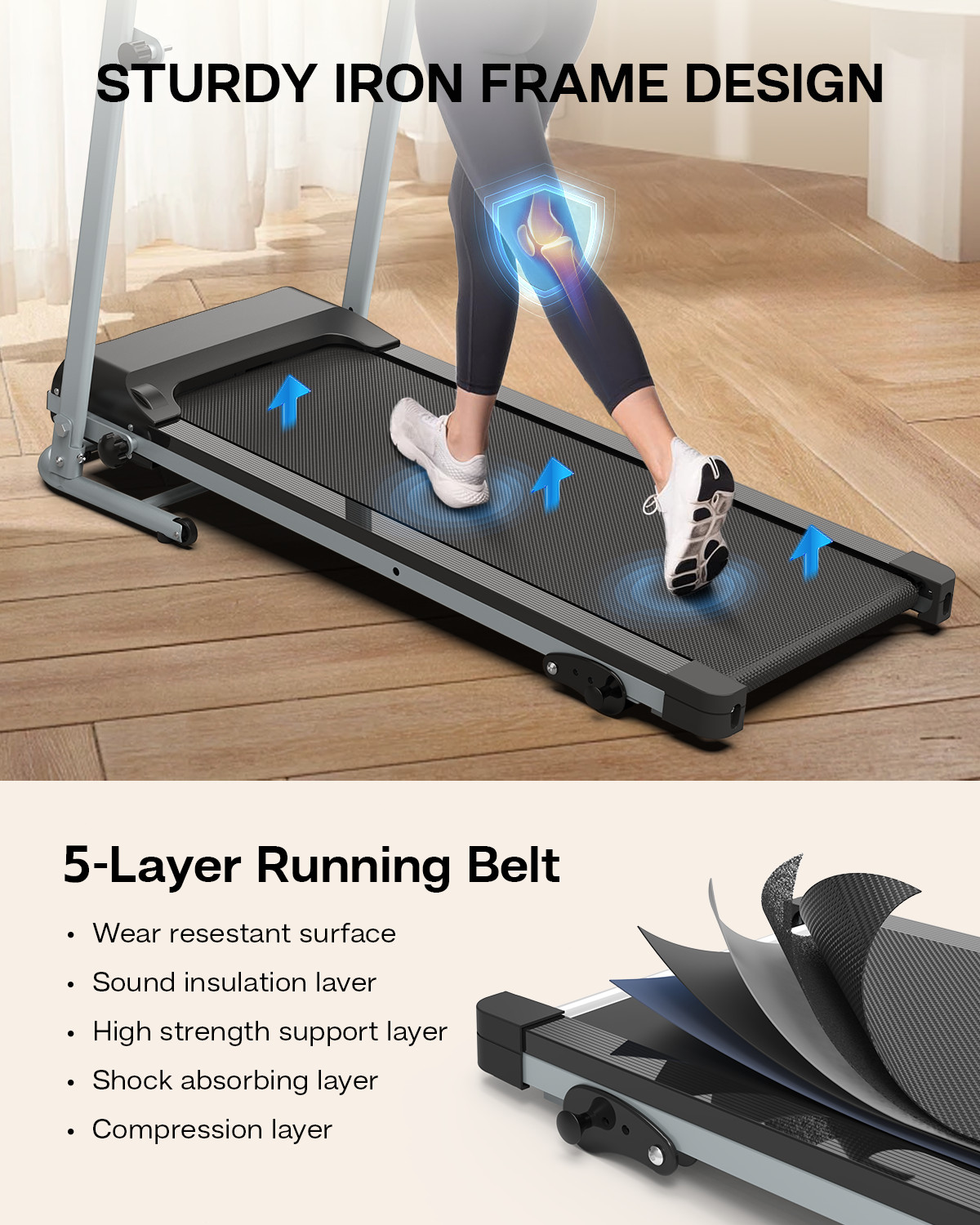 Foldable Treadmills for Home with Incline, 2.5 HP, 265lb,7.5 MPH,Running Machine