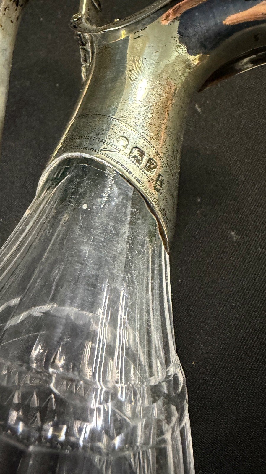 Antique English George III Sterling & Cut Glass Decanter 1800