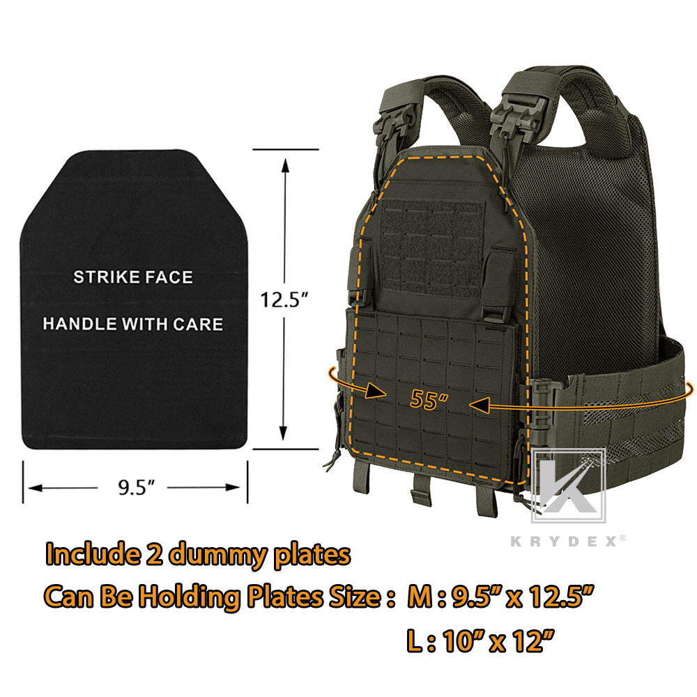 KRYDEX Plate Carrier Tactical Vest Quick Release & Laser Cut MOLLE Panel w/ Clip