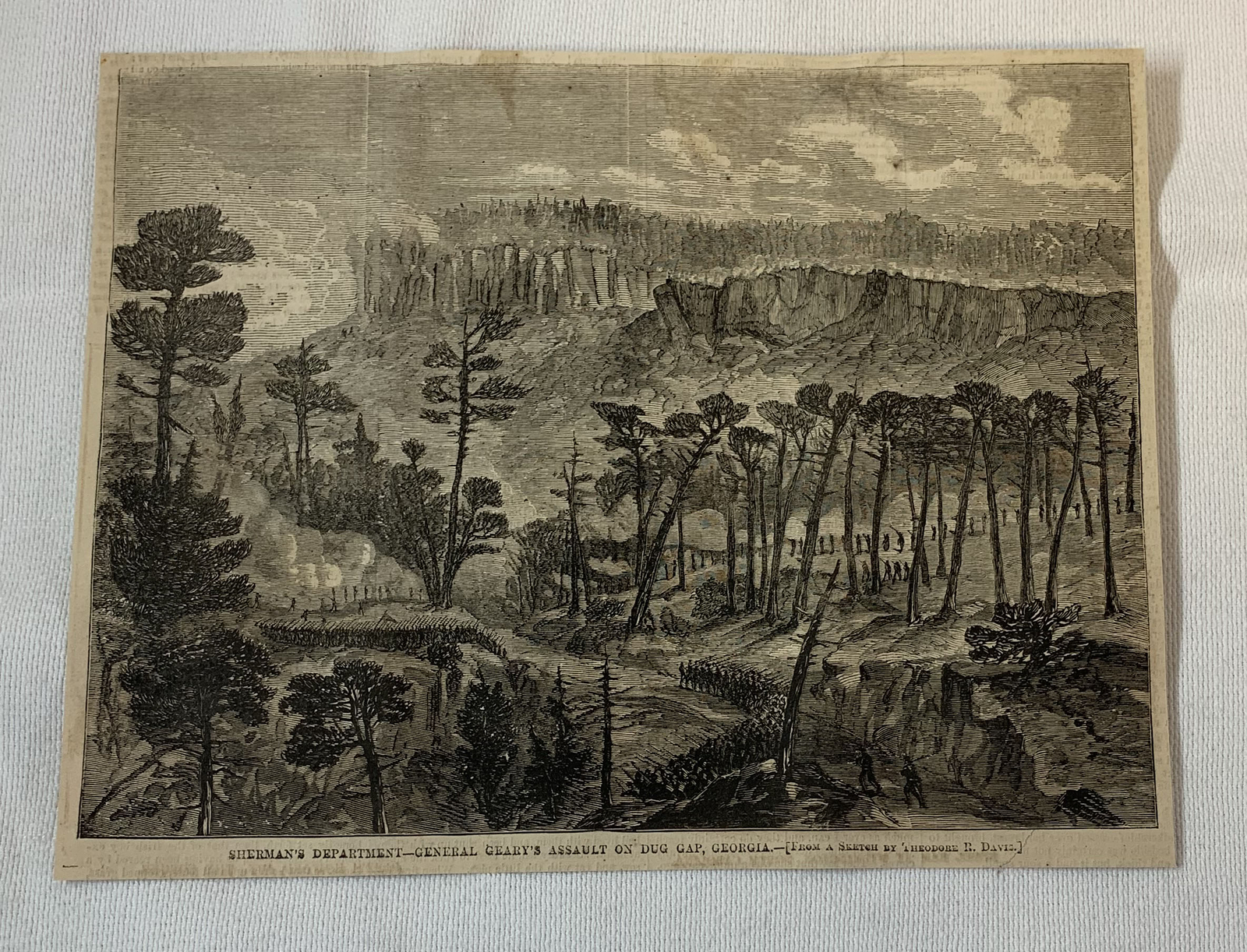 1864 magazine engraving ~ GENERAL JOHN W GEARY'S ASSAULT ON DUG GAP, GEORGIA