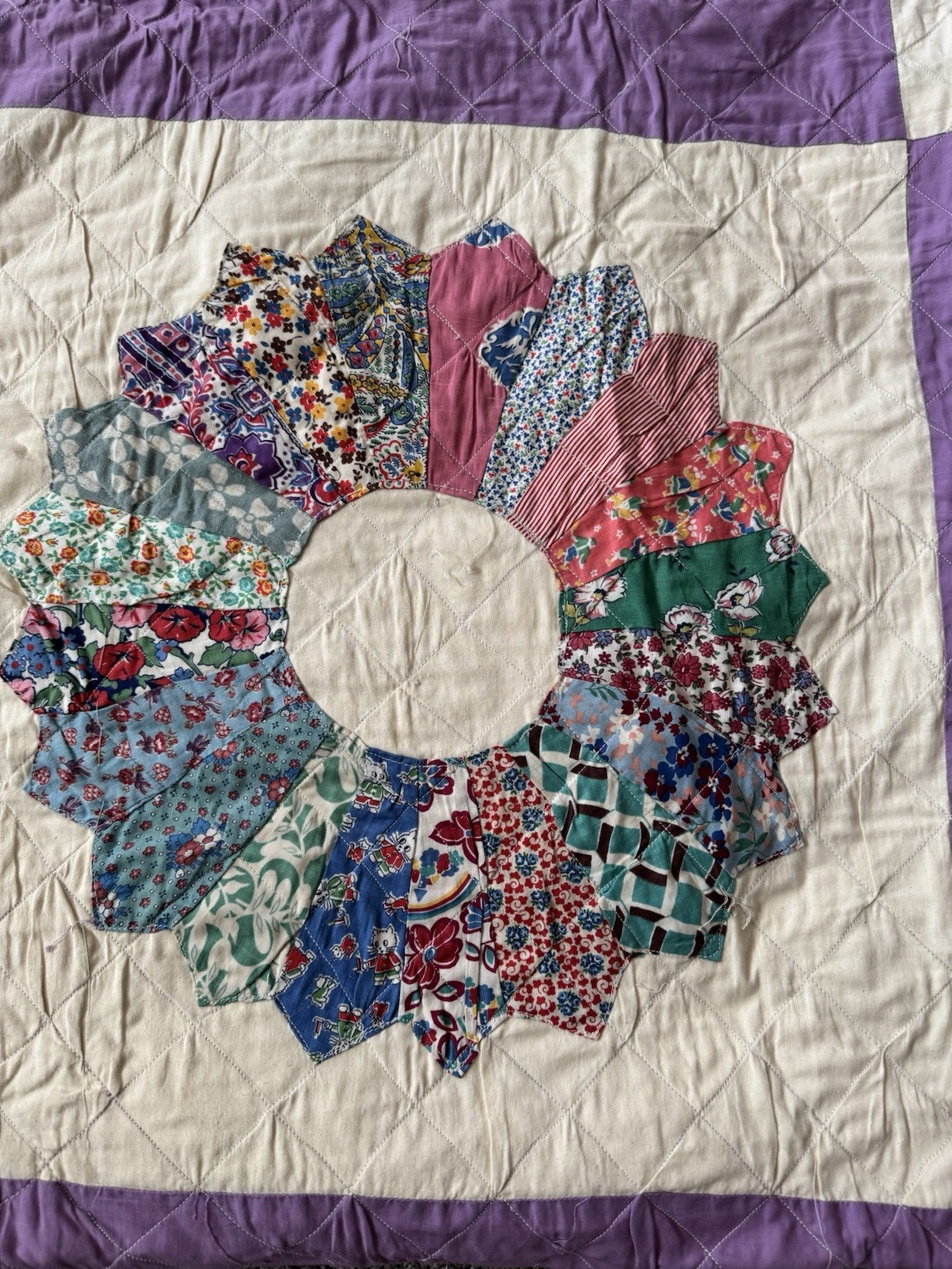 Vintage Dresden Plate Patchwork Quilt Blanket 1940s 1950s Feedsack 89x89