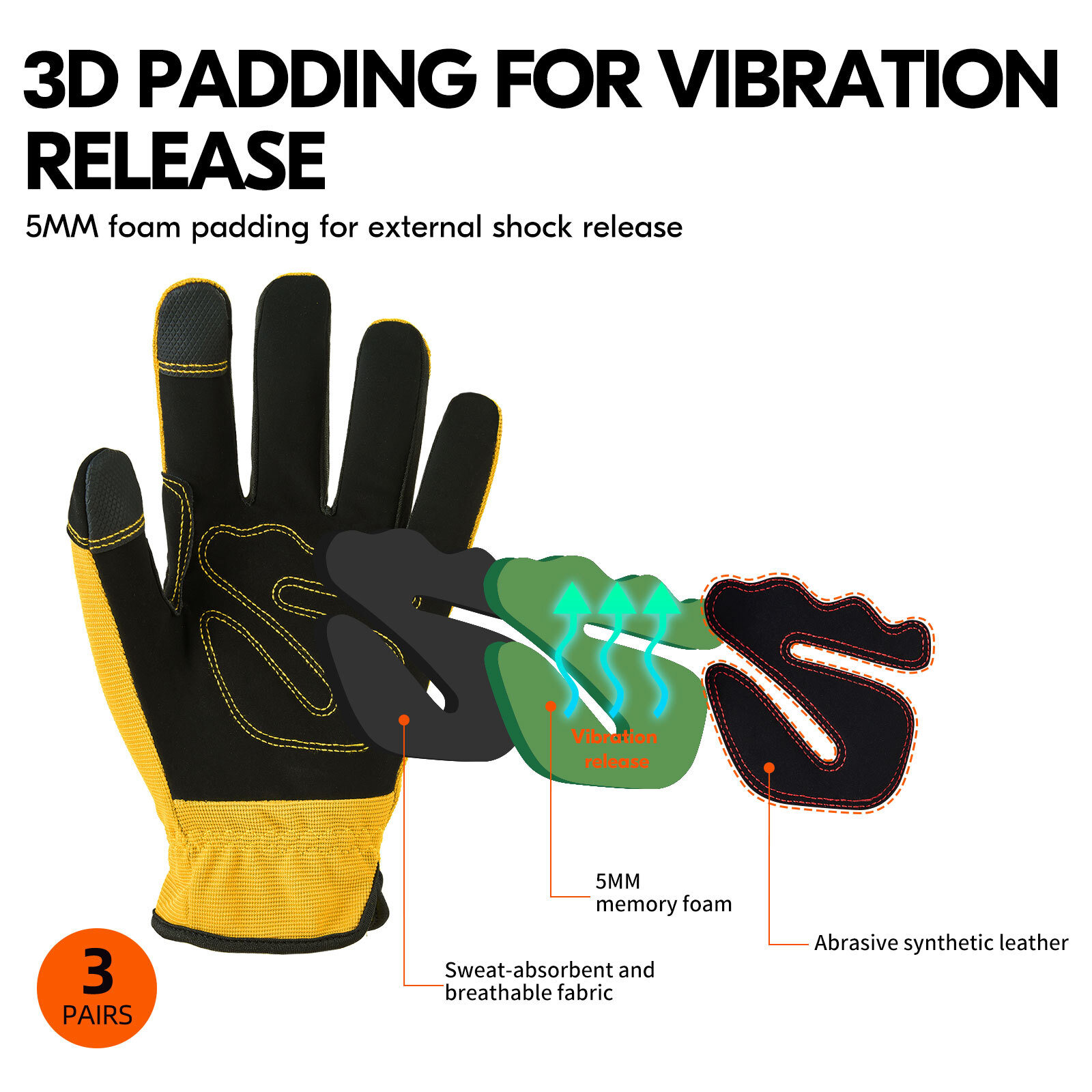 Vgo 1/3Pairs Flex Grip Leather Work Gloves, Light duty Mechanic Gloves (NB7581)