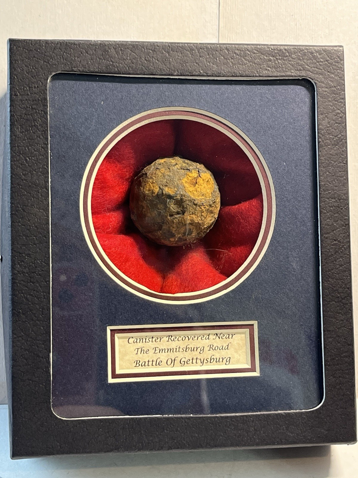 Encased Civil War Relic Artillery Canister Display Emmitsburg Road - Gettysburg!