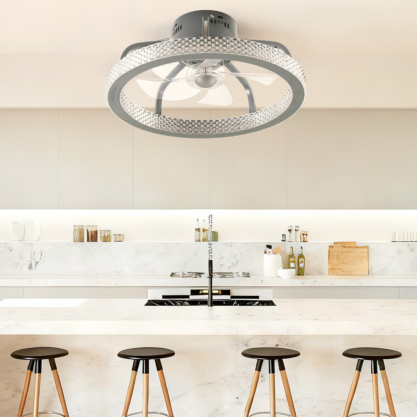 TCFUNDY Flush Mount LED Ceiling Fan with Light APP Control w/ Bluetooth Speaker