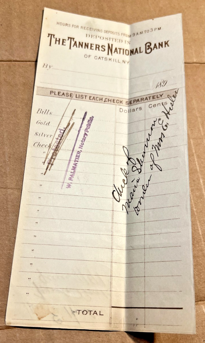 1891 Tanners National Bank Deposit Slip Catskill NY