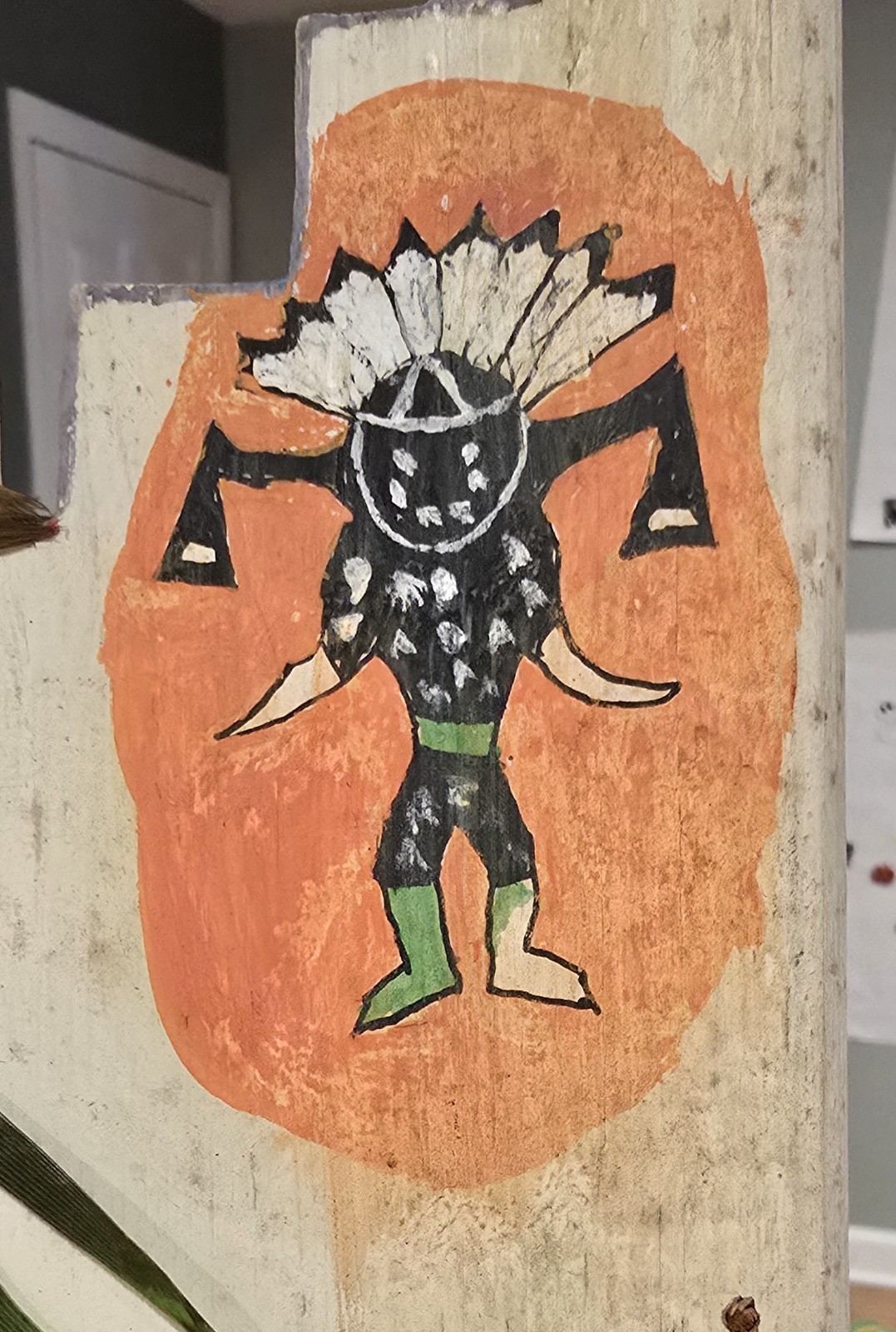 HOPI HEADDRESS TABLITA ORIGINAL PAINT WOOD LEATHER FEATHER SW ART EARLY CARVING