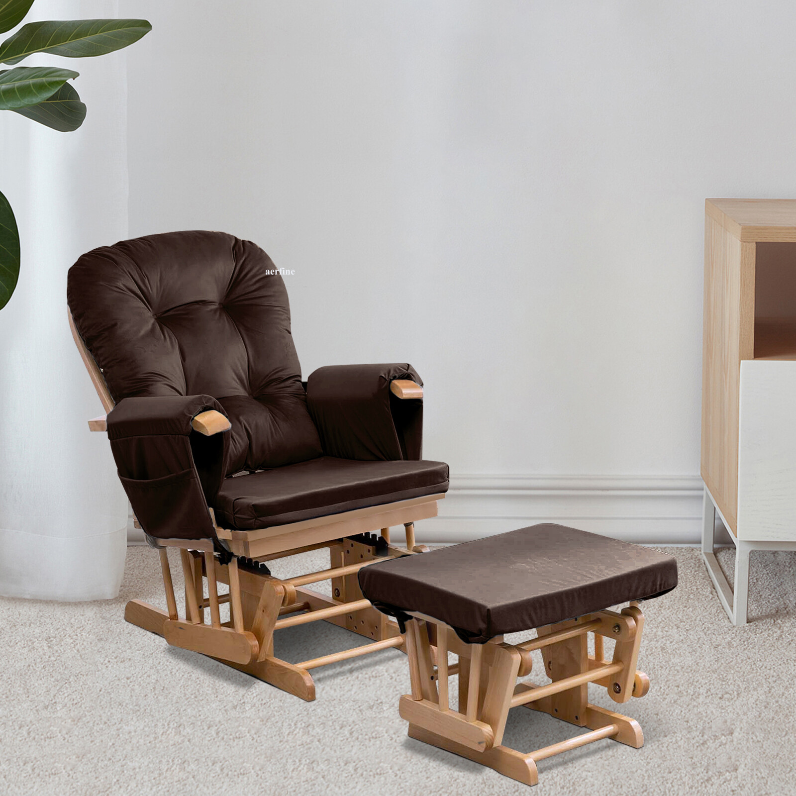 Velvet Glider Rocker Replacement Cushions w/ Storage 5Pcs Back/Seat/Ottoman/Arms