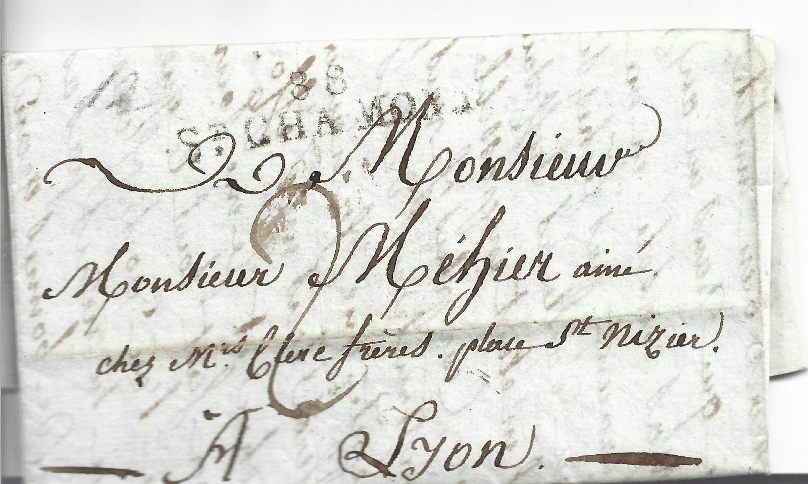 FRANCE 1812 FROM CHAUMONT TO LYON PRE STAMP LETTER 641(ZZ451)