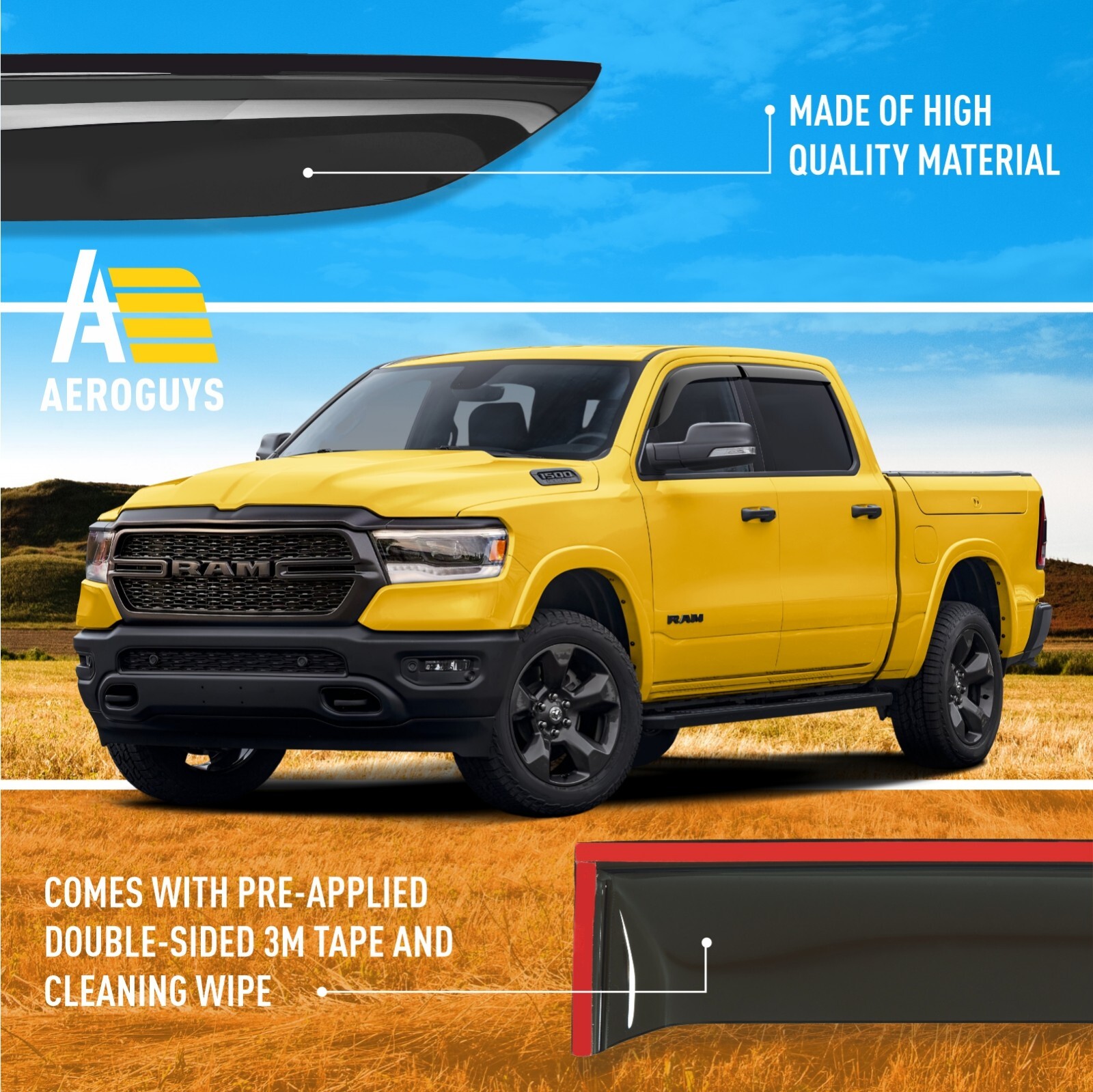 Rain Guards Vent Visors Shade for 2019-2024 Dodge Ram Crew Cab