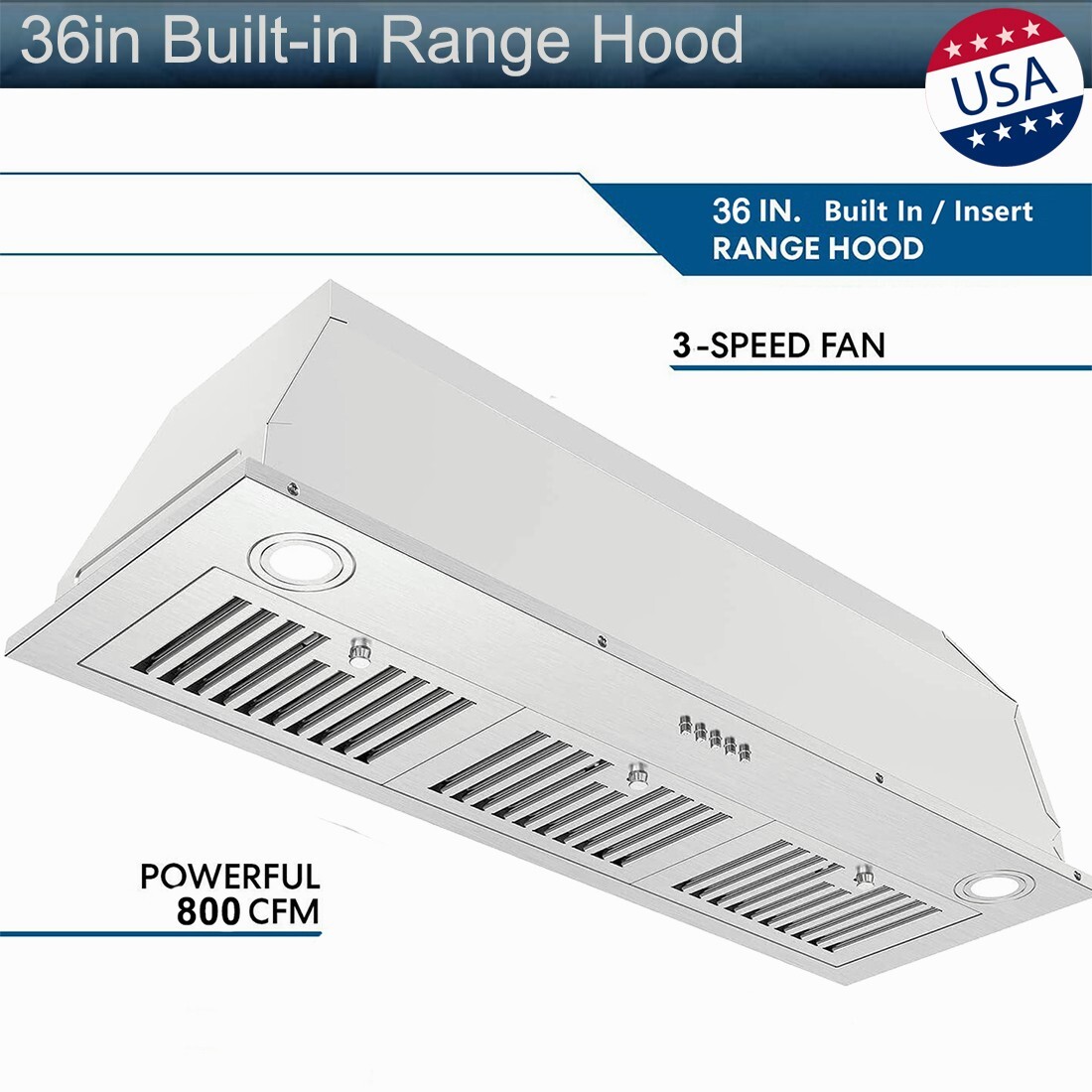 36 in Insert Range Hood 800CFM Built-in Stainless Steel Kitchen Cooker Hood New