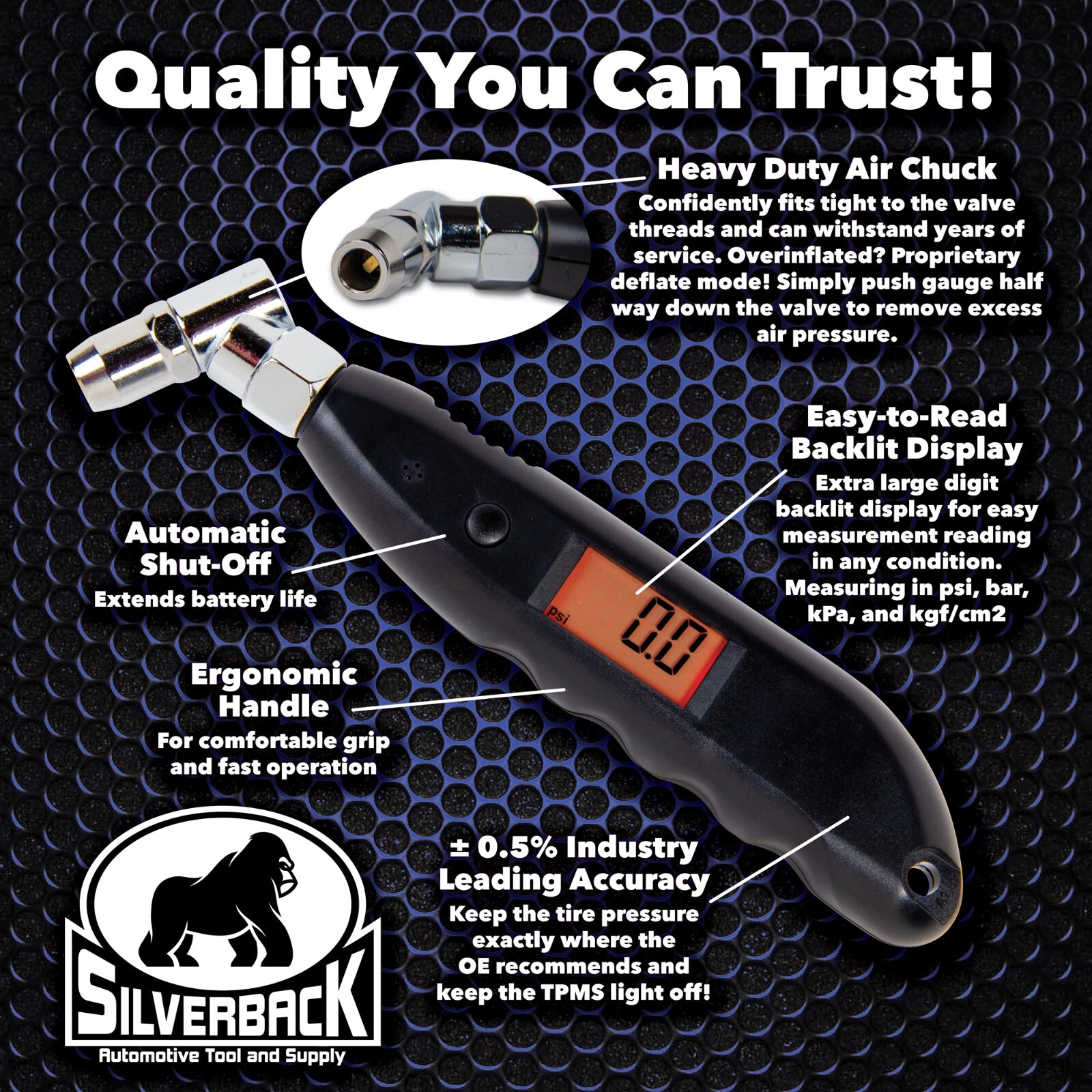 Silverback Automotive Professional Digital Tire Pressure Gauge, 0-150 PSI
