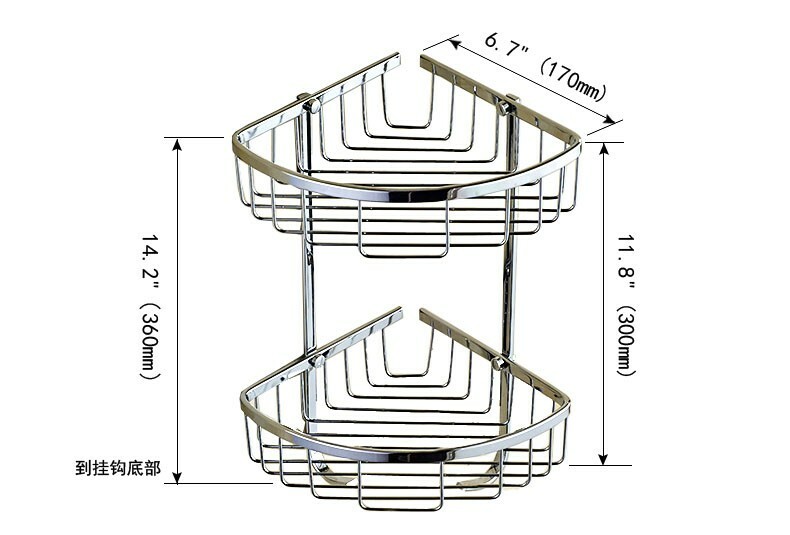 Polished Chrome Brass Corner Shower Caddy 2 Tier Bath Storage Shelf Rack Basket