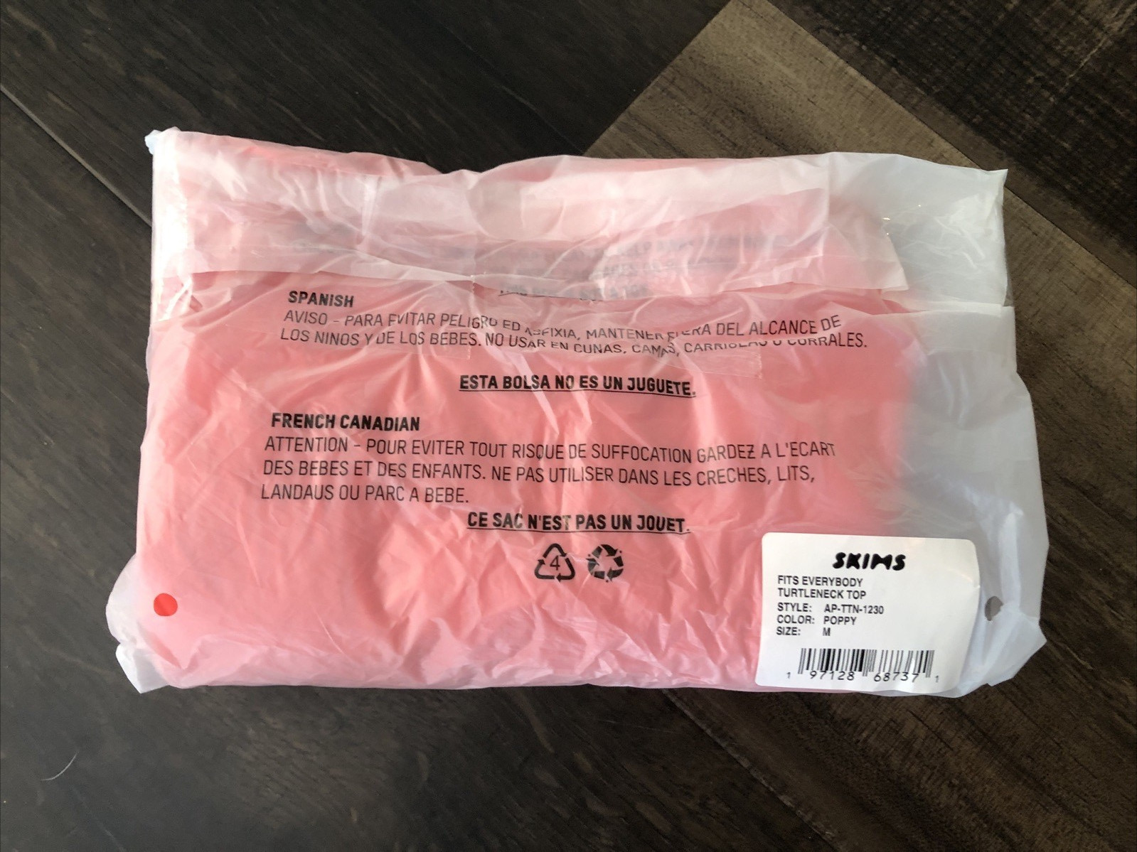 Skims Fits Everybody Long Sleeve Turtleneck top M Poppy Sexy Athleisure