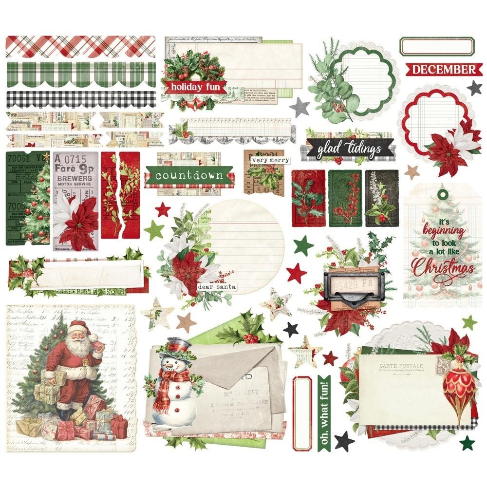 SS DieCuts Ephemera Simple Vintage Believe Christmas Santa Tree Presents Snowman