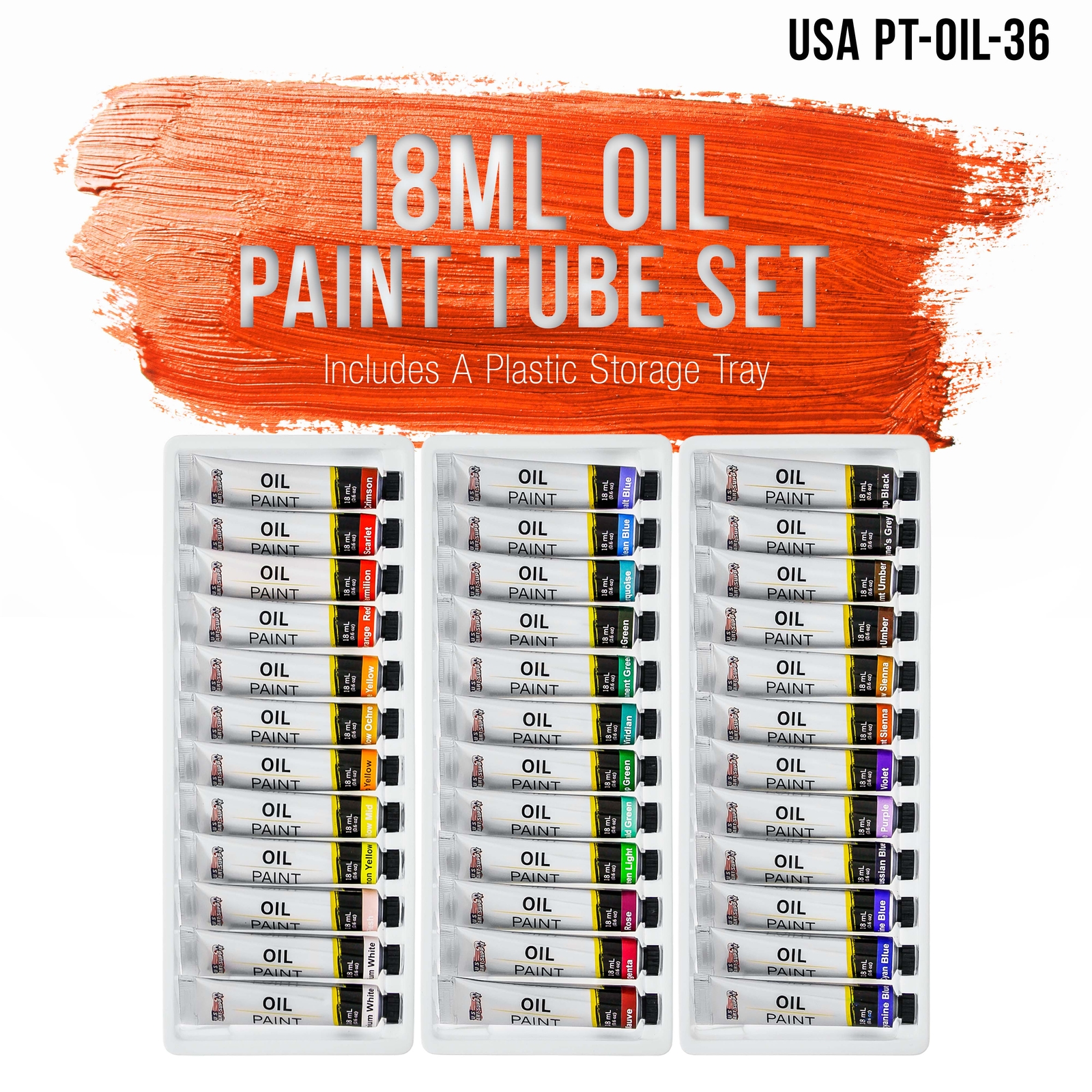 Professional 36 Color Art Oil Paint Set, Lg 18ml Tubes, Artist Student Paintings