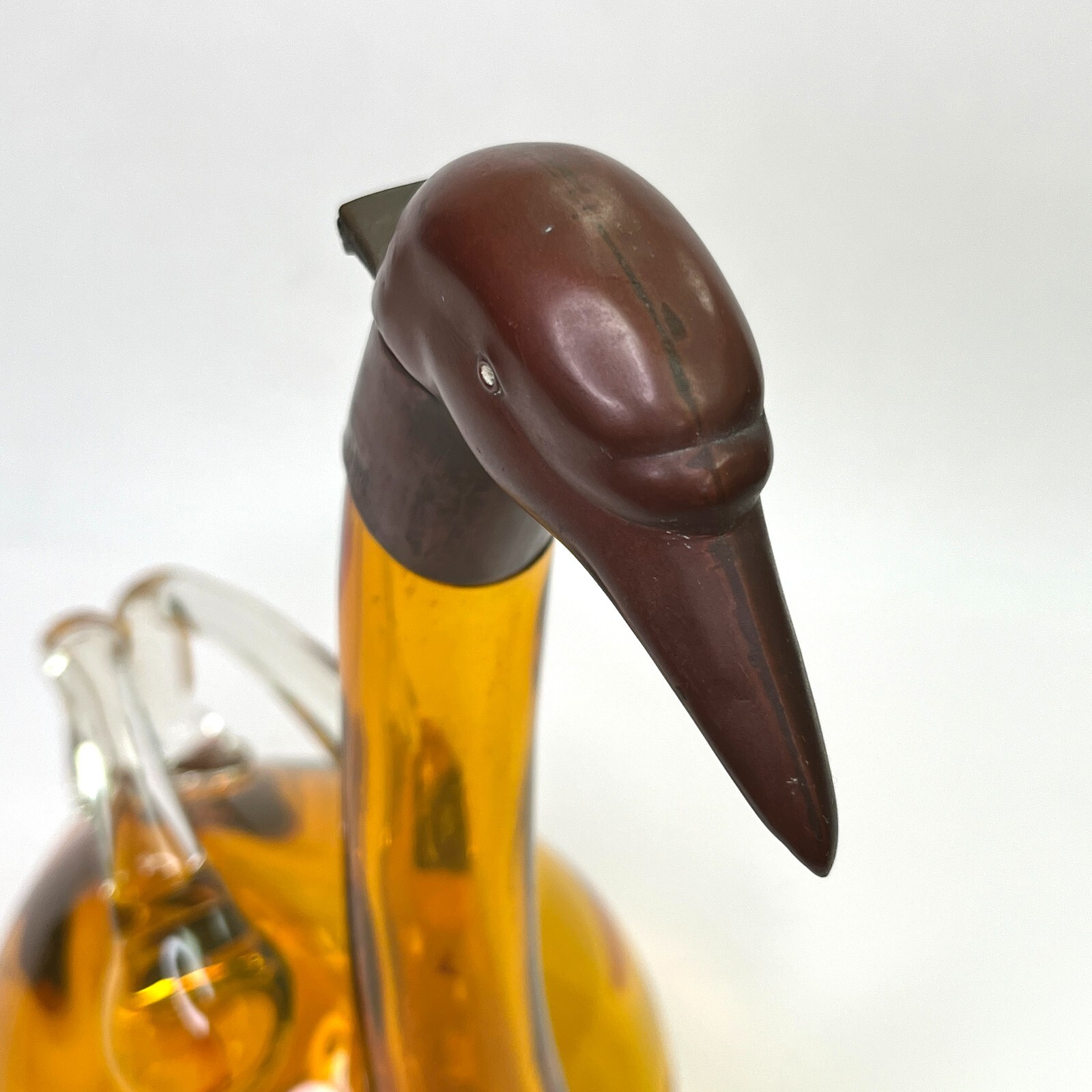 Czechoslovakia Amber Glass Decanter Goose Swan Duck Claret Jug