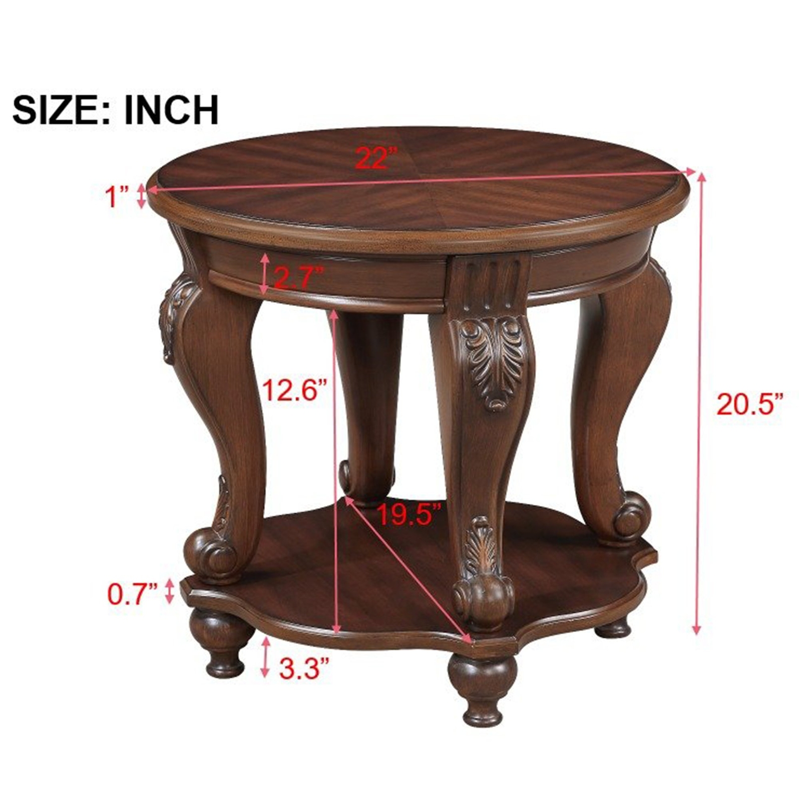 3 Pieces Table Set, Oval Coffee Table and 2 Round End Tables w/2 Tiers Storage