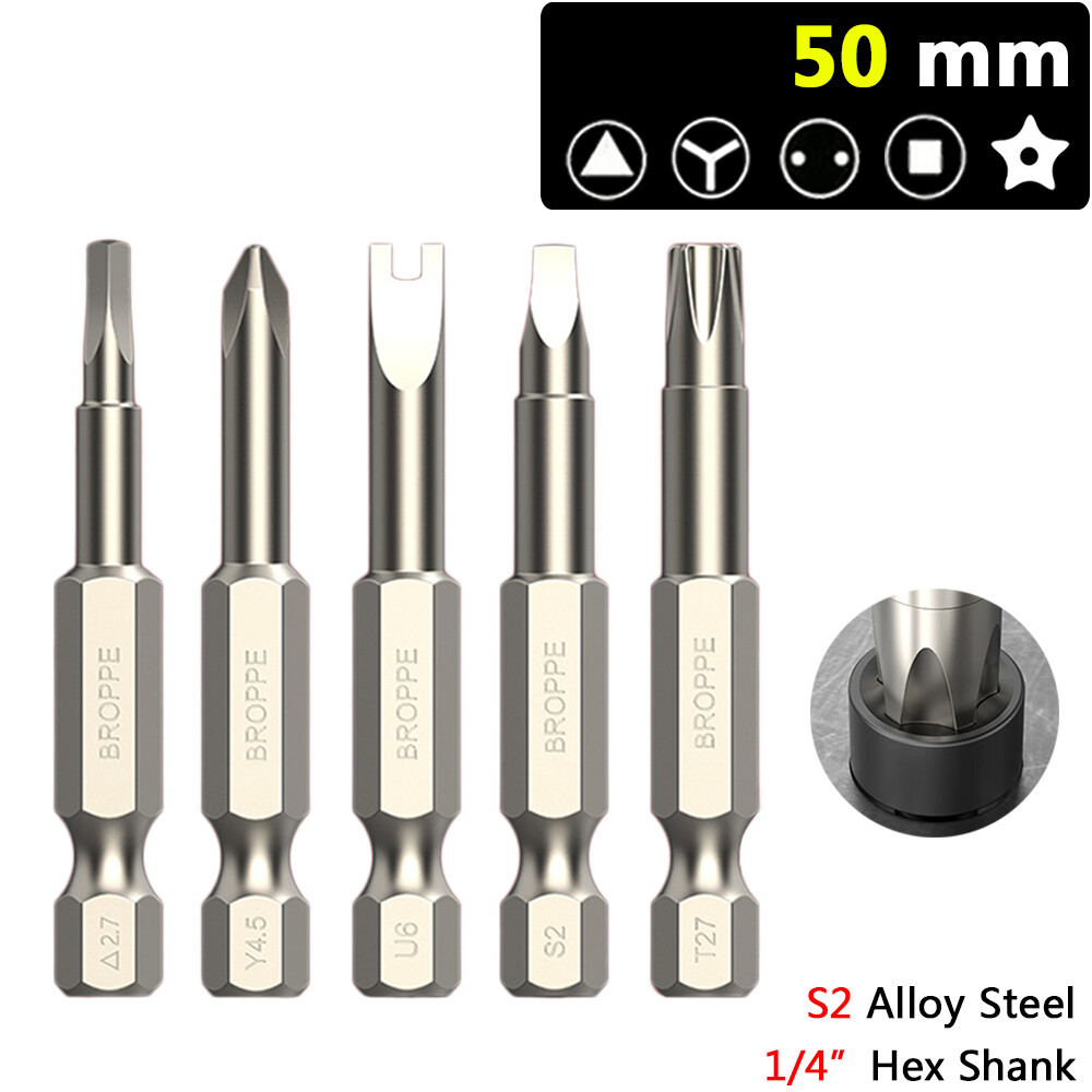 50mm Robertson Triangle Tri-Wing 5-Point Star Screwdriver Bit Set 1/4" Hex Shank