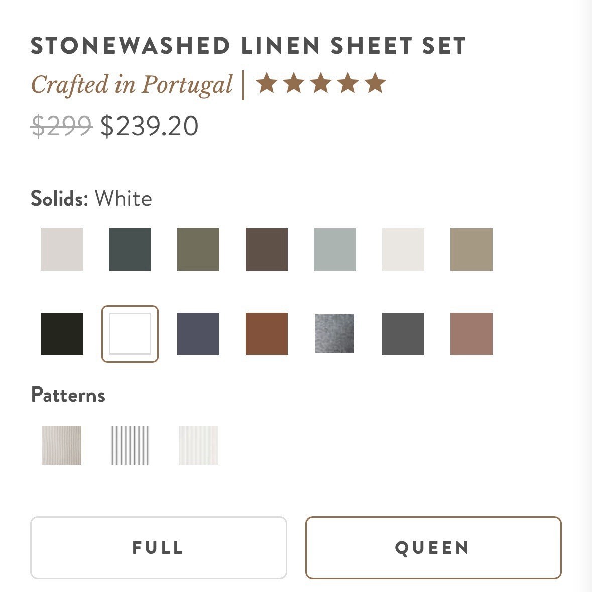 The Citizenry STONEWASHED LINEN SHEET SETS Queen white - Ships Free