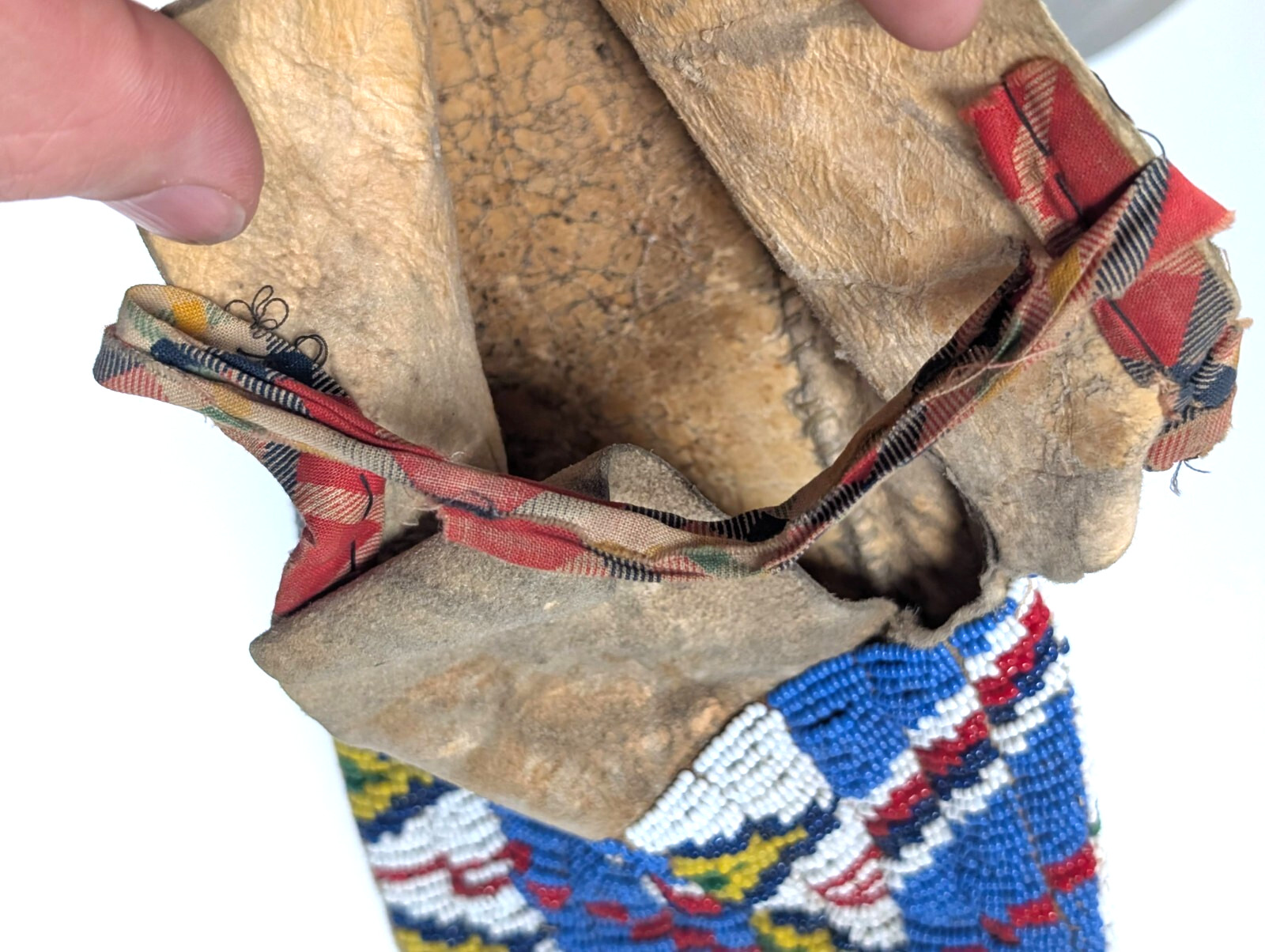 Antique Lakota Sioux Beaded Moccasin SINGLE, Fully Beaded Sole, Trade Cloth Trim