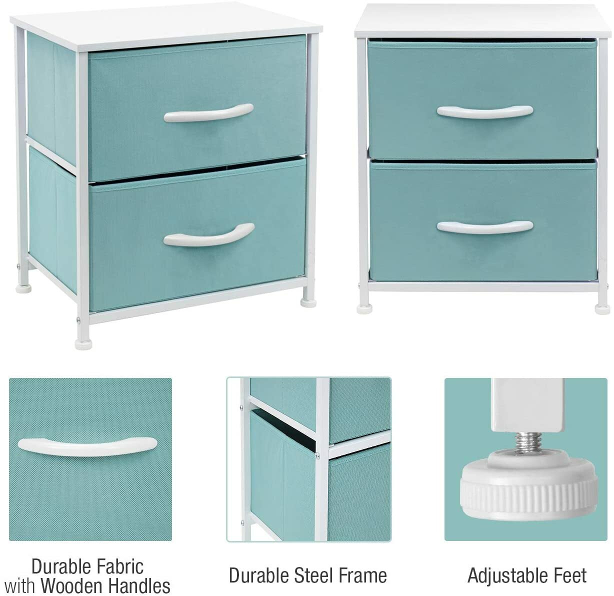 Bedside Night Table + 2 Drawers - Small Kids Dresser for Bedroom - Sleek & Style