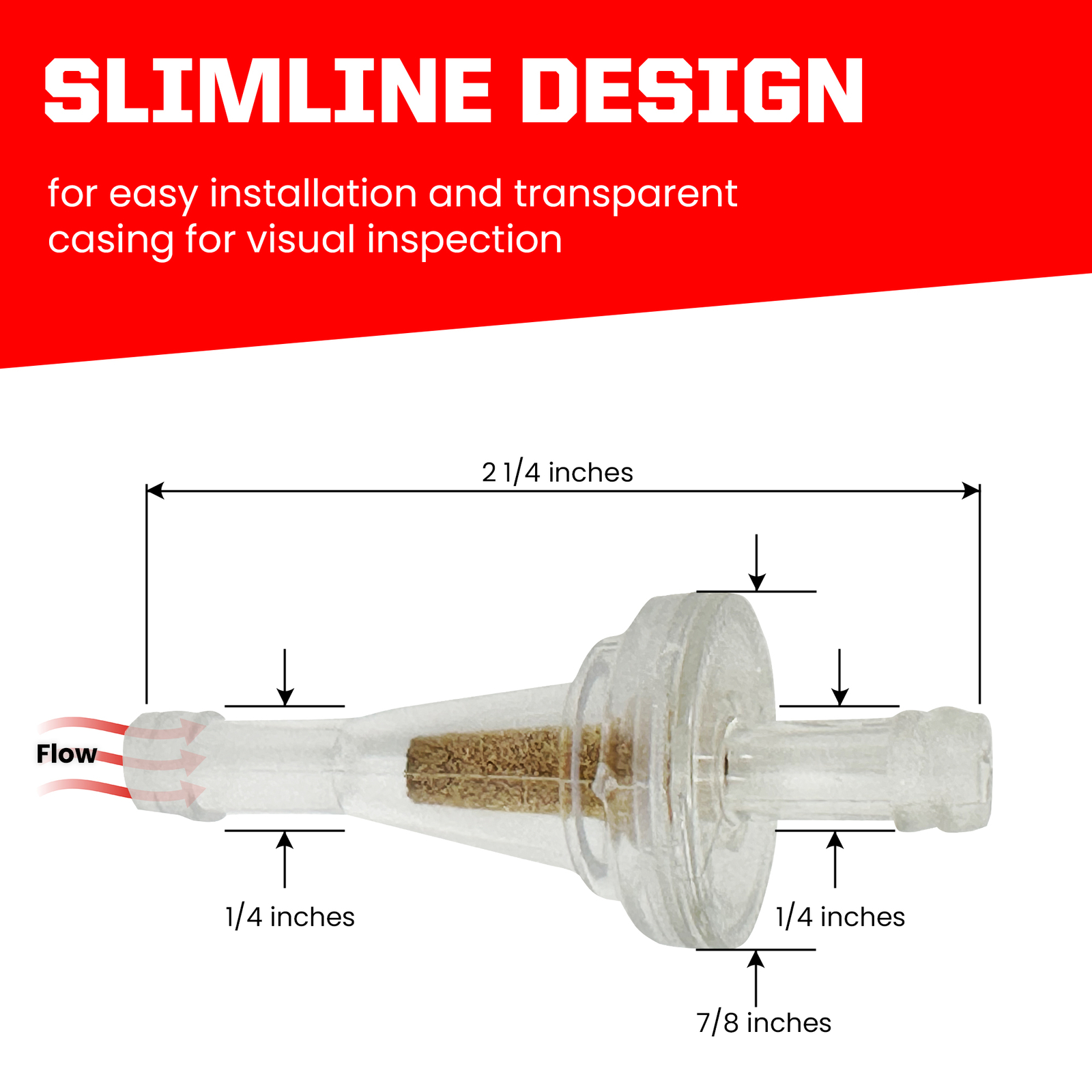 Outlaw Racing Clear Inline Gas Fuel Filters Motorcycle Scooter ATV 1/4" (2 Pack)