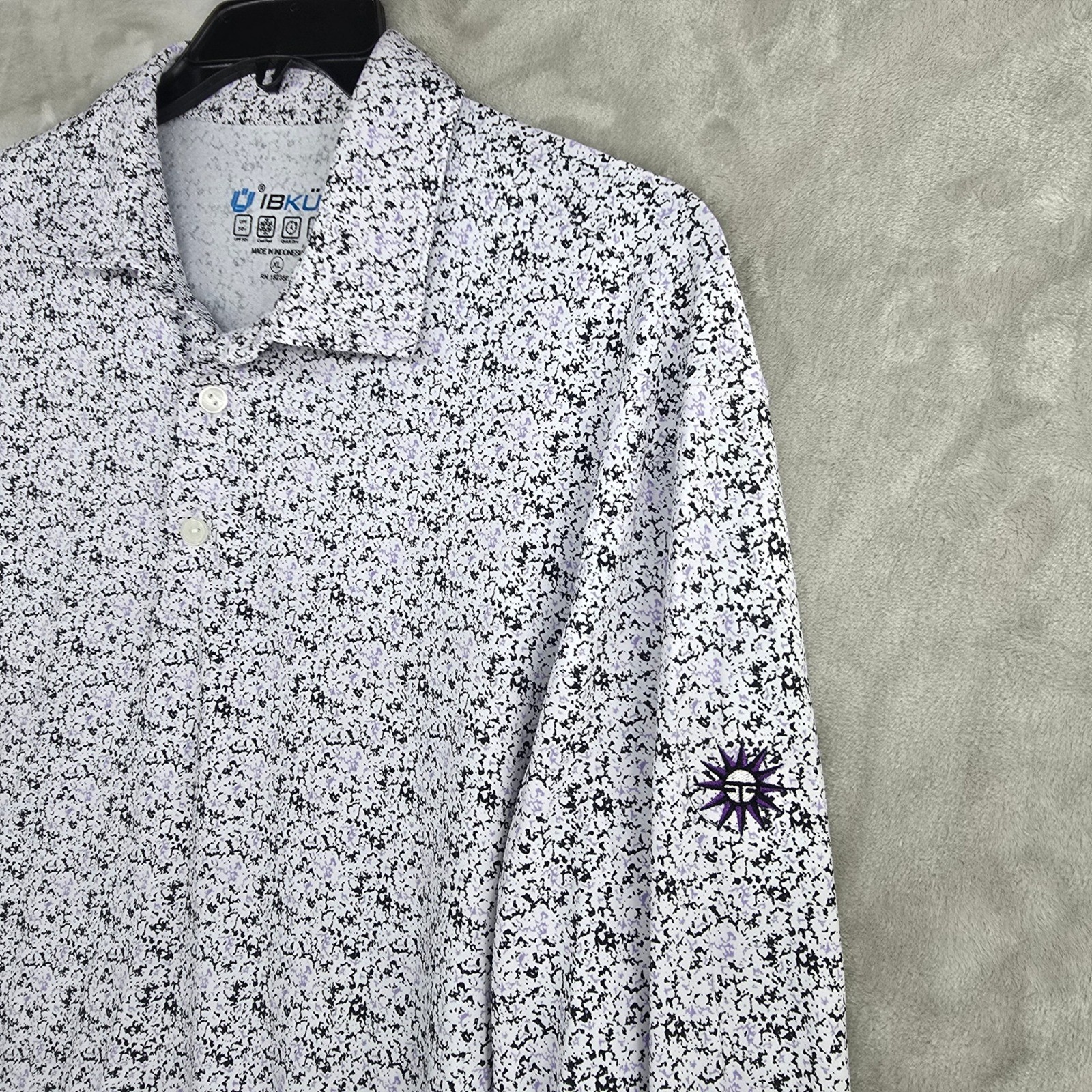 IBKUL Mens XL Long Sleeve Floral Print Golf Polo Shirt UPF 50+ Quick Dry