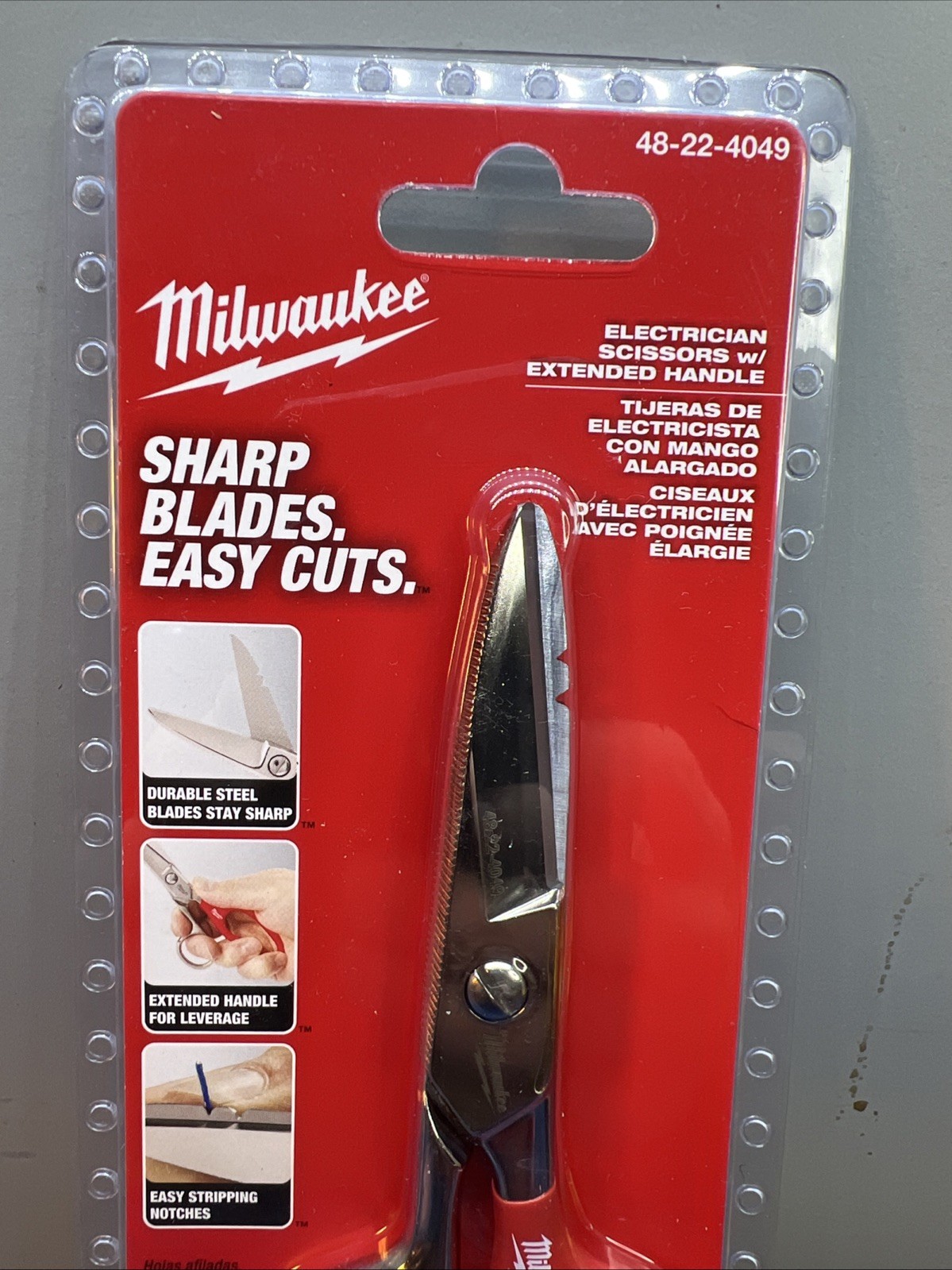 Milwaukee 48-22-4049 Durable Sharp Steel Electrician Scissors w/Extended Handle