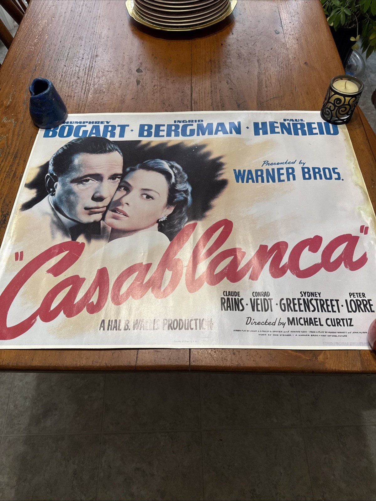 Vintage Casablanca Movie Poster 23 x 18 3/8 Inches
