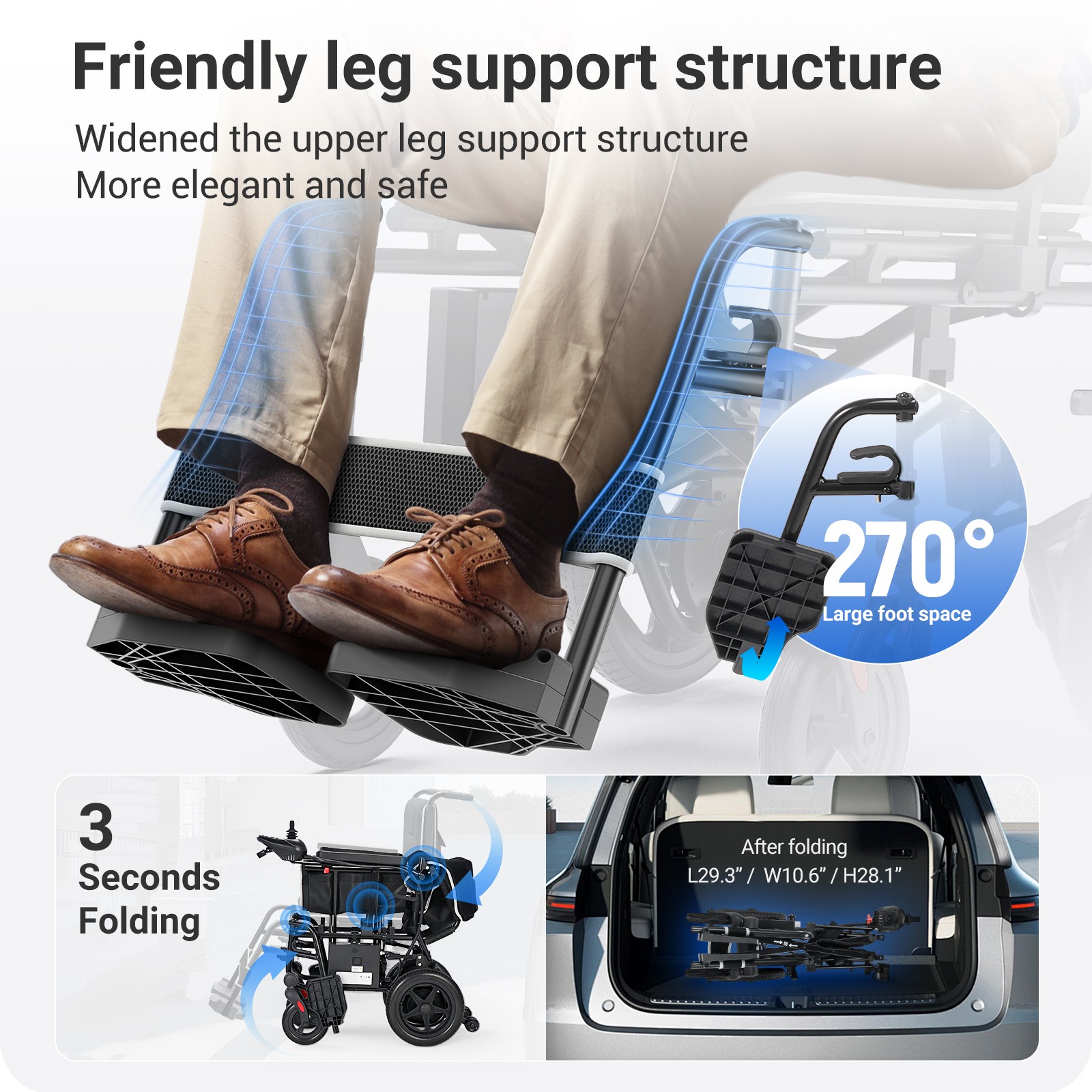 34.3lbs Ultra-Lightweight Electric Wheelchair 300lbs Capacity Foldable for Adult