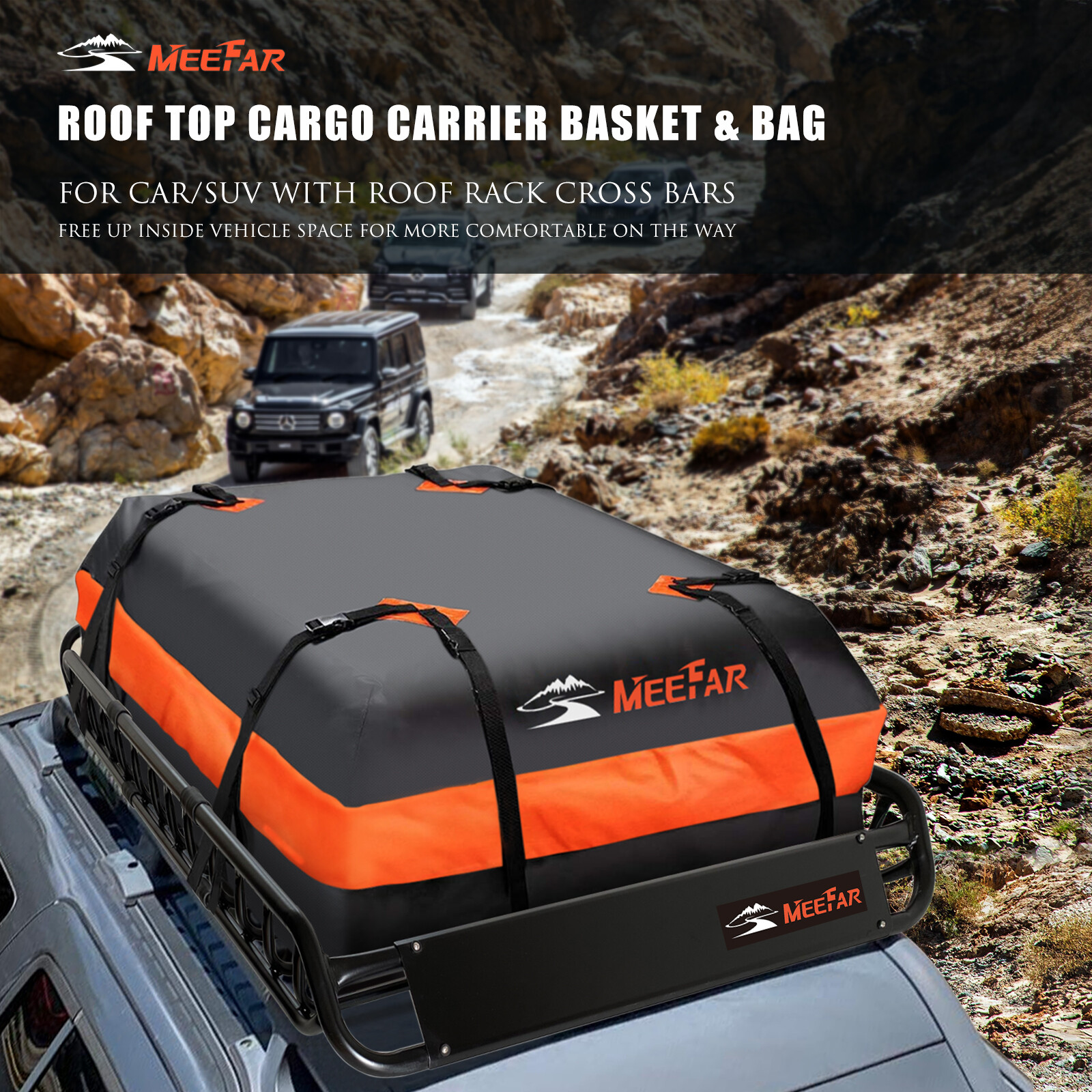 Universal Roof Rack Cargo Carrier Basket SUV Top Luggage Holder & Waterproof Bag