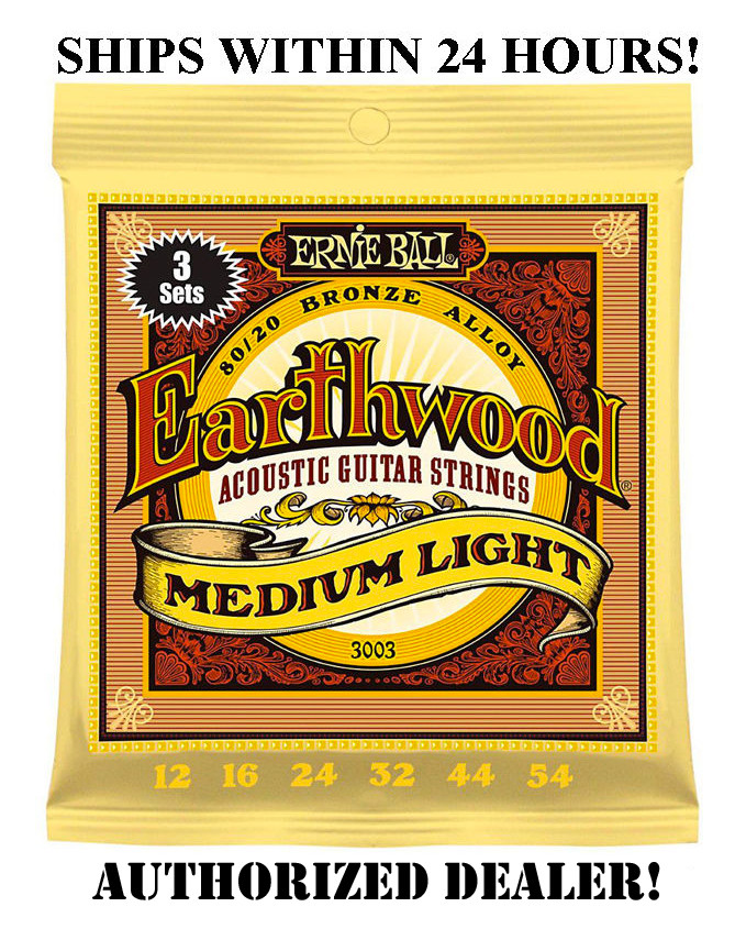 3 SETS ERNIE BALL 2003 EARTHWOOD MED LIGHT ACOUSTIC GUITAR STRINGS 12-54 (3PACK)