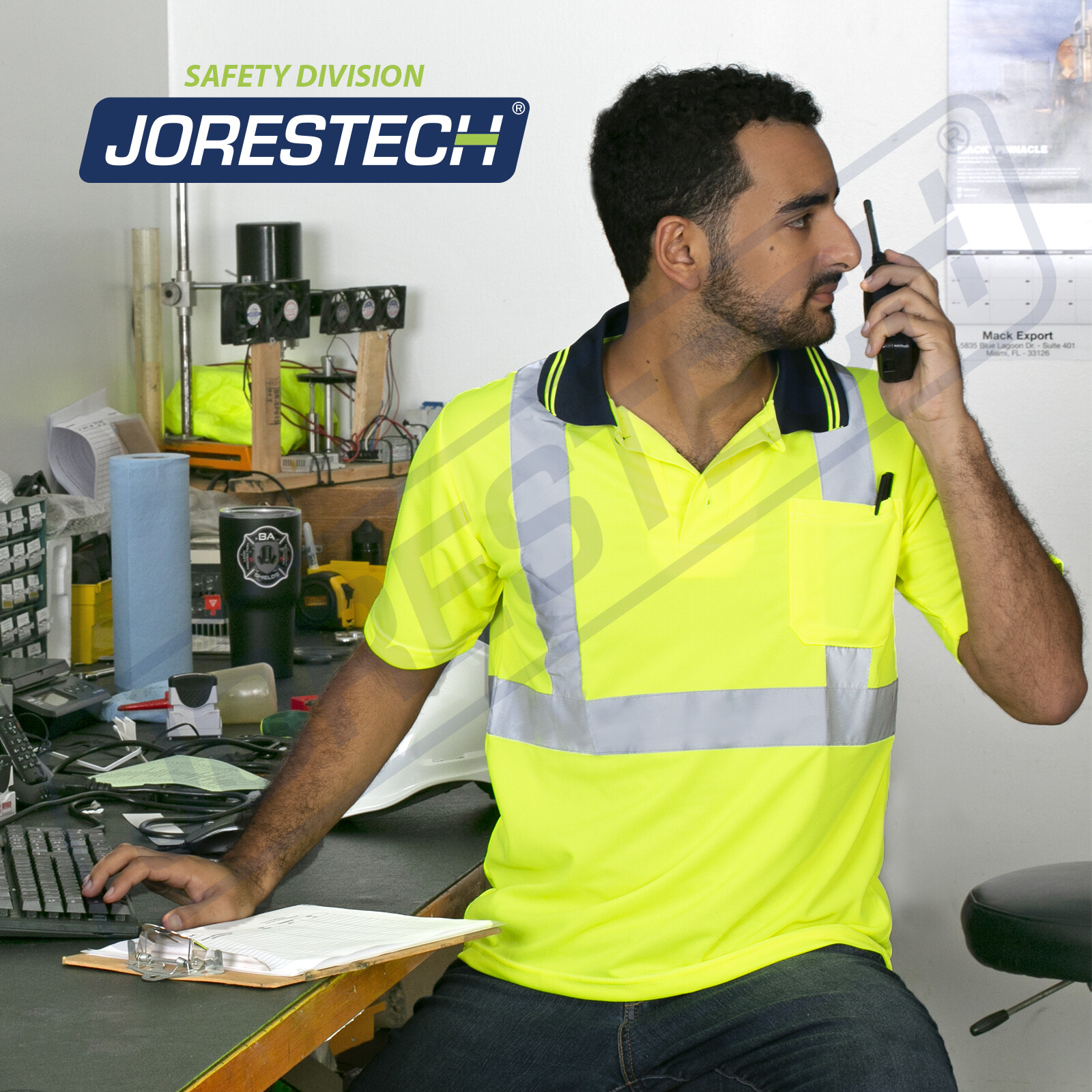 5 Pack Hi-Vis Lime Safety Work Polo Shirts with Reflective Tape