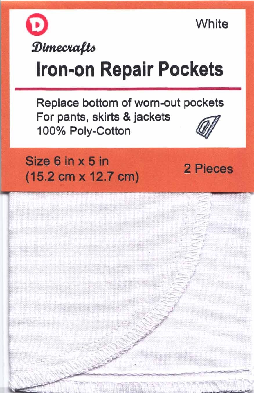 Dimecrafts Heat-Set (Iron-on) White Repair Pockets Replace/Extend for Pants 2-Ct