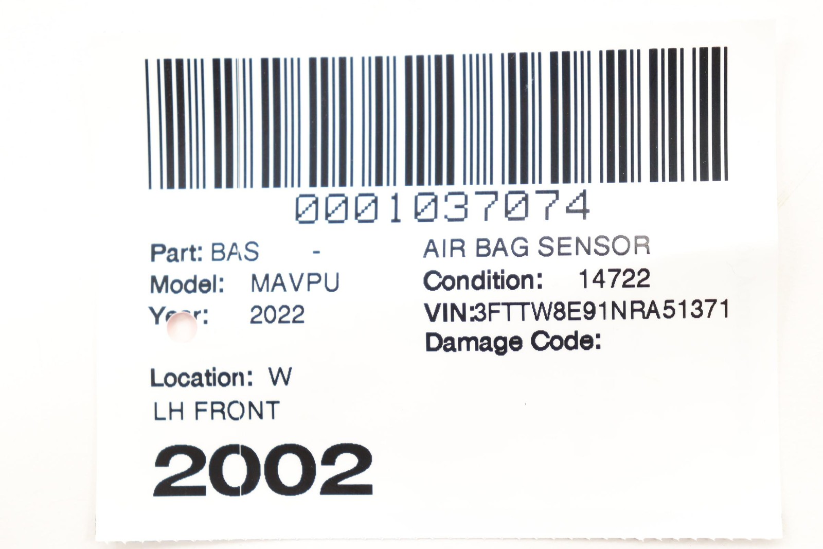 2022 - 2026 FORD MAVERICK FRONT LEFT AIRBAG CRASH IMPACT SENSOR OEM JX7T14C676AA