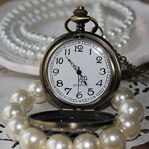 Retro Antique Bronze Skull Shaped Pocket Watch with 31 Inches Full Round Pocket