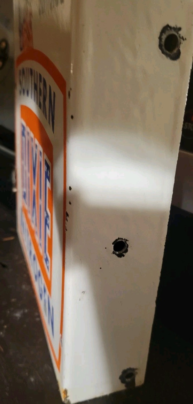 Vintage Dixie Southern Porcelain Flange Sign Nitrogen Rebel Black Americana USA