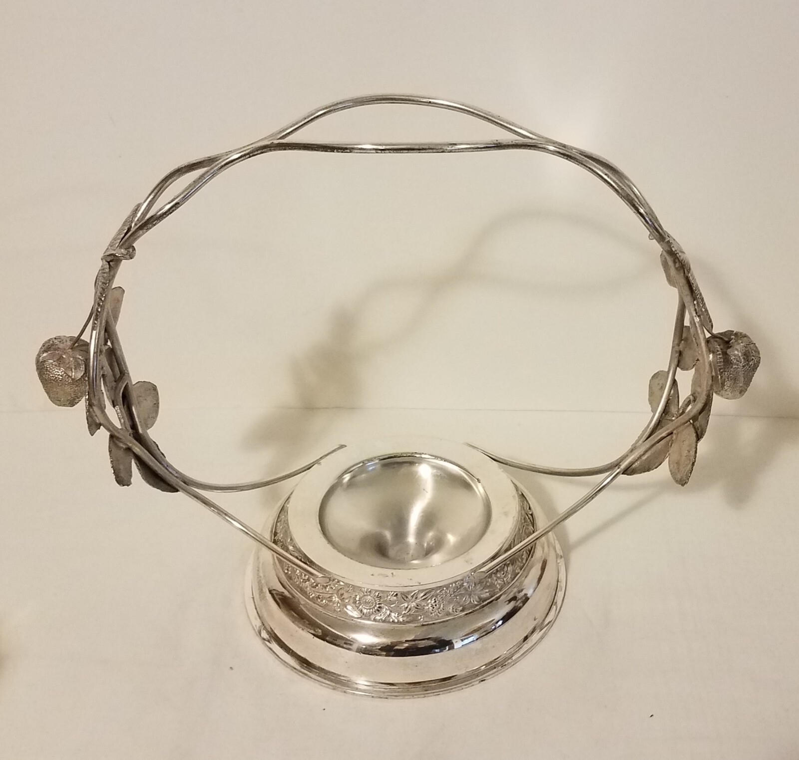 Bride's Basket glass bowl with elaborate silverplate holder