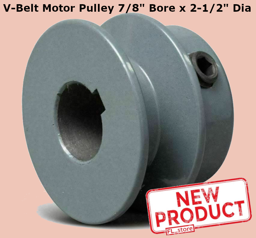 V-Belt Motor Pulley 7/8" Bore x 2-1/2" Dia Solid Cast Iron Set Screw Fixed Bore