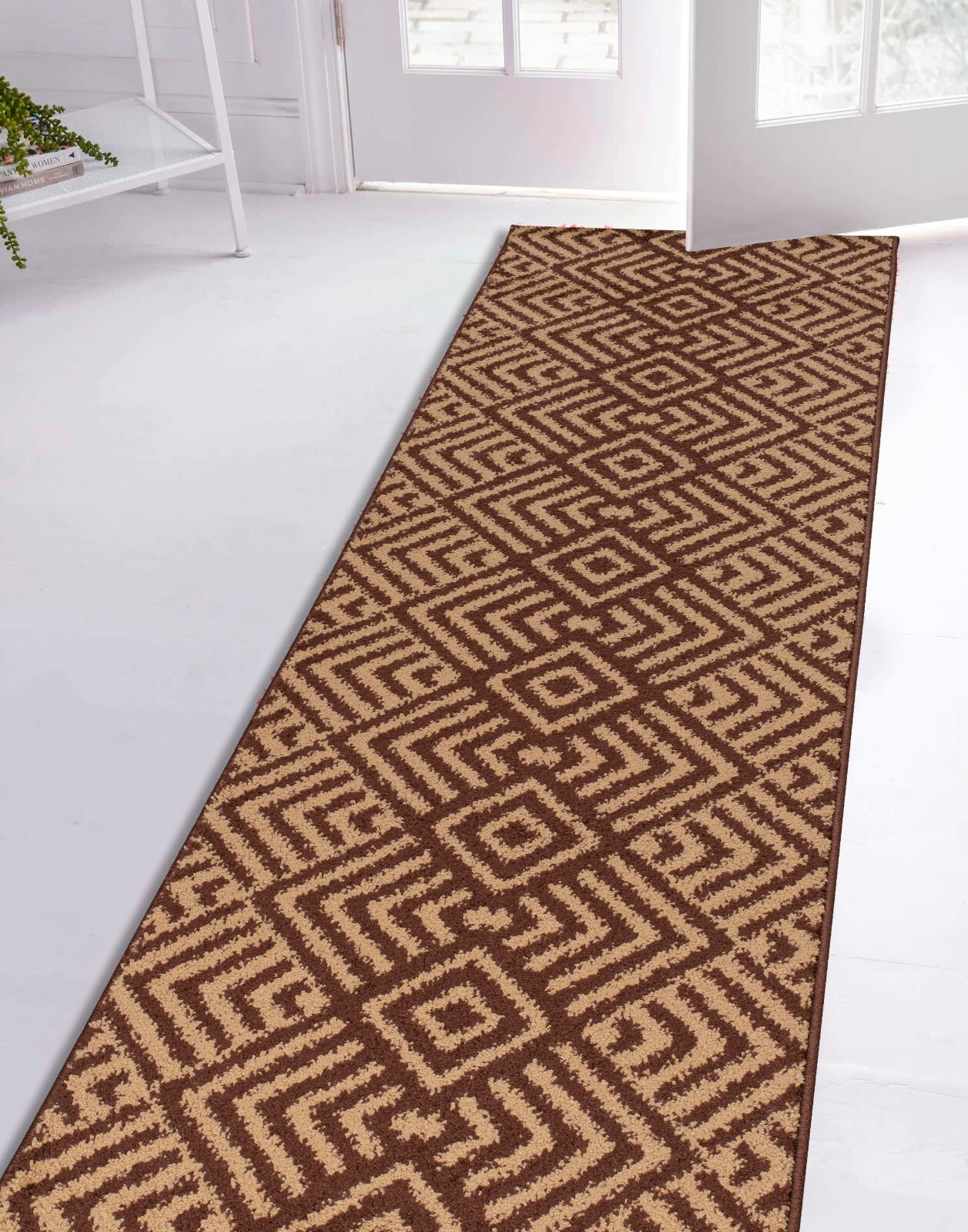 Custom Length Stair Hallway Runner Rug Non Slip Backing, Chevron Brown