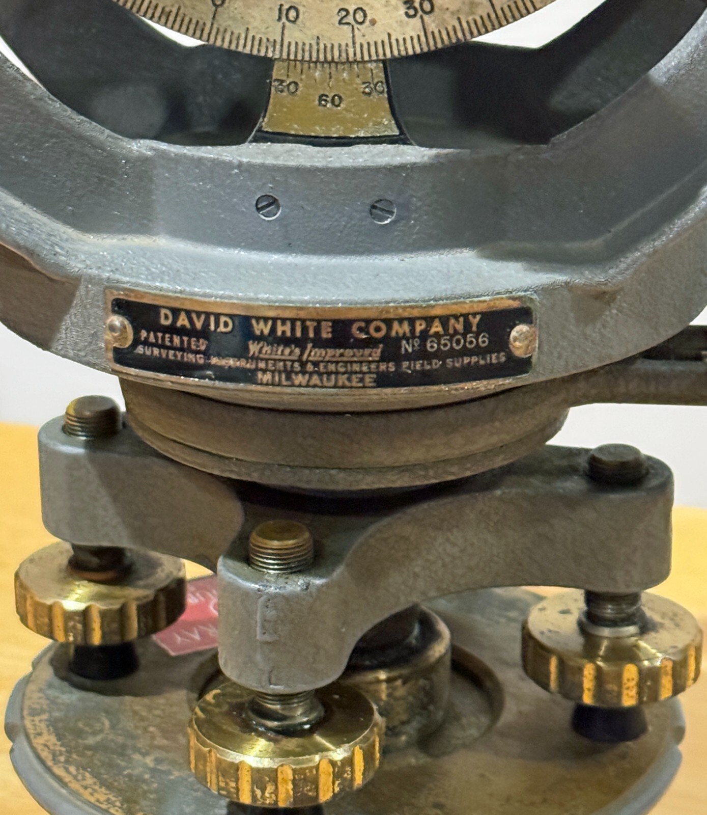 Vintage - David White - IMPROVED Surveying TRANSIT low serial #- w old wood box