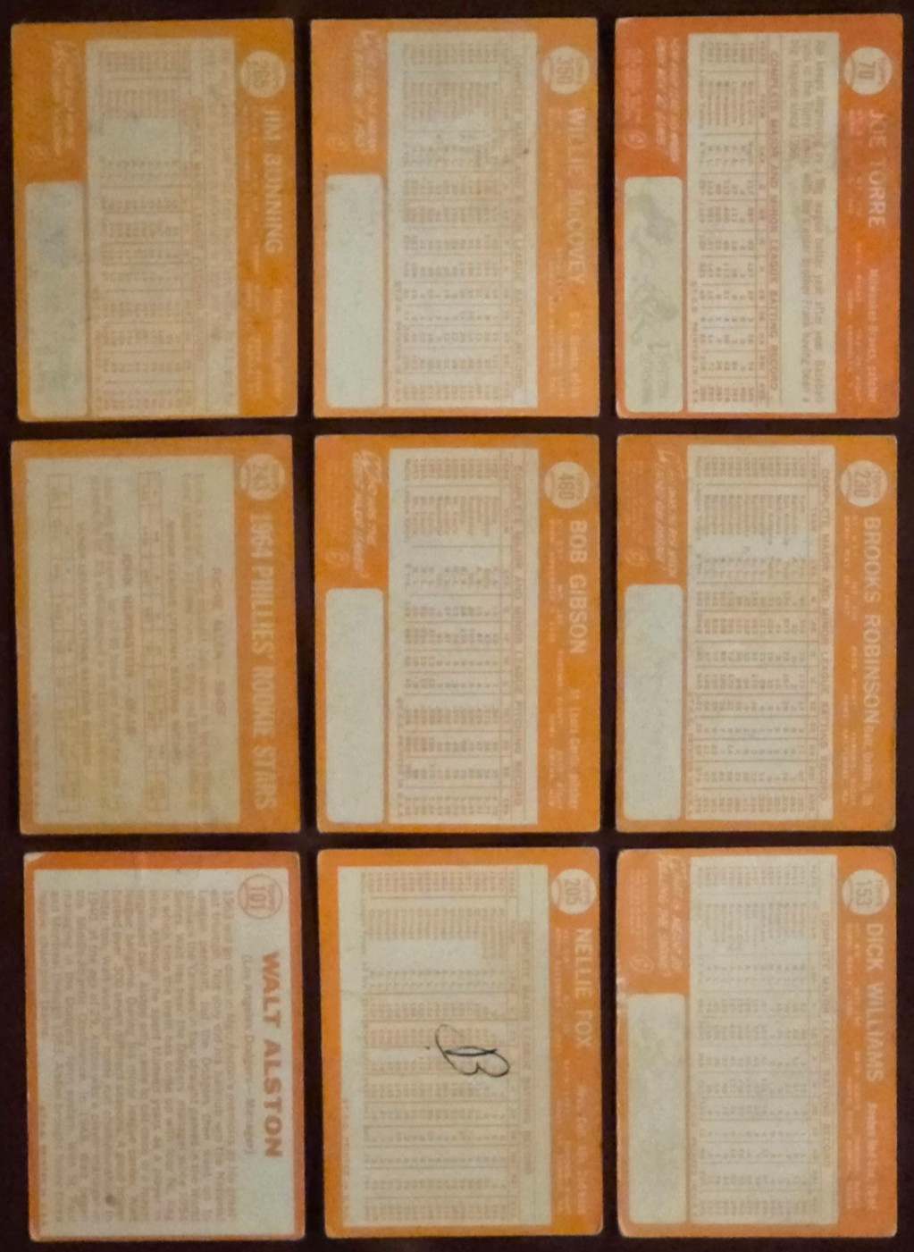 1964 Topps HOF Lot (9) Gibson Allen RC BRob McCovey Torre Bunning Fox MORE! L/M