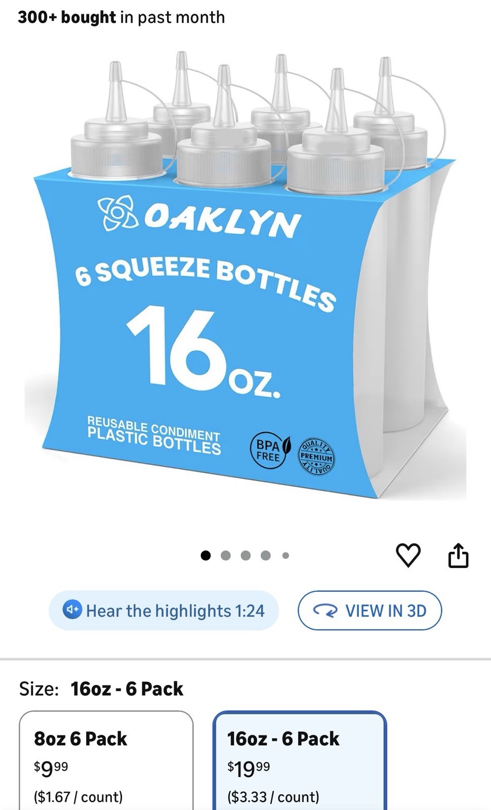 Oaklyn 16 oz clear squeeze bottles BPA free used once set of 6