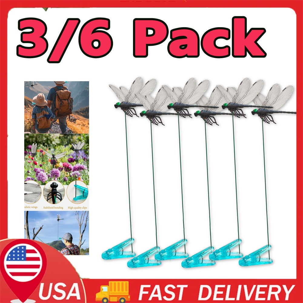 3/6X 3D Dragonfly Clip Fly Deterrent Bug Repellent Garden Stakes Decorations