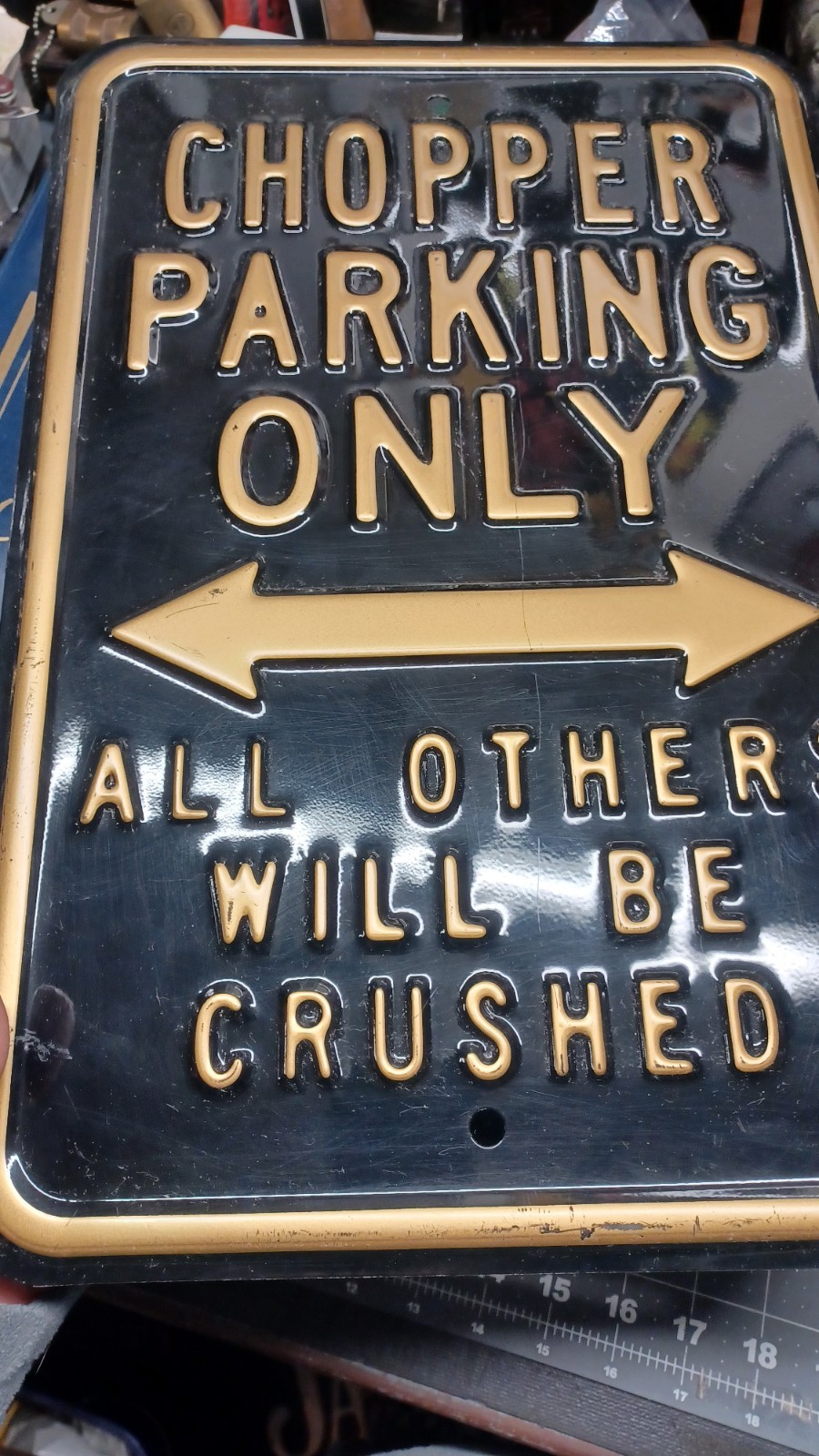 chopper parking only sign embossed large heavy old motorcycle 18x12 Black Gold